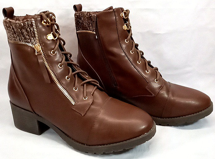 Cloudwalkers by Avenue Women’s 13 Rita Boots Brown Inner Zip & Lace Up 2″ Heel