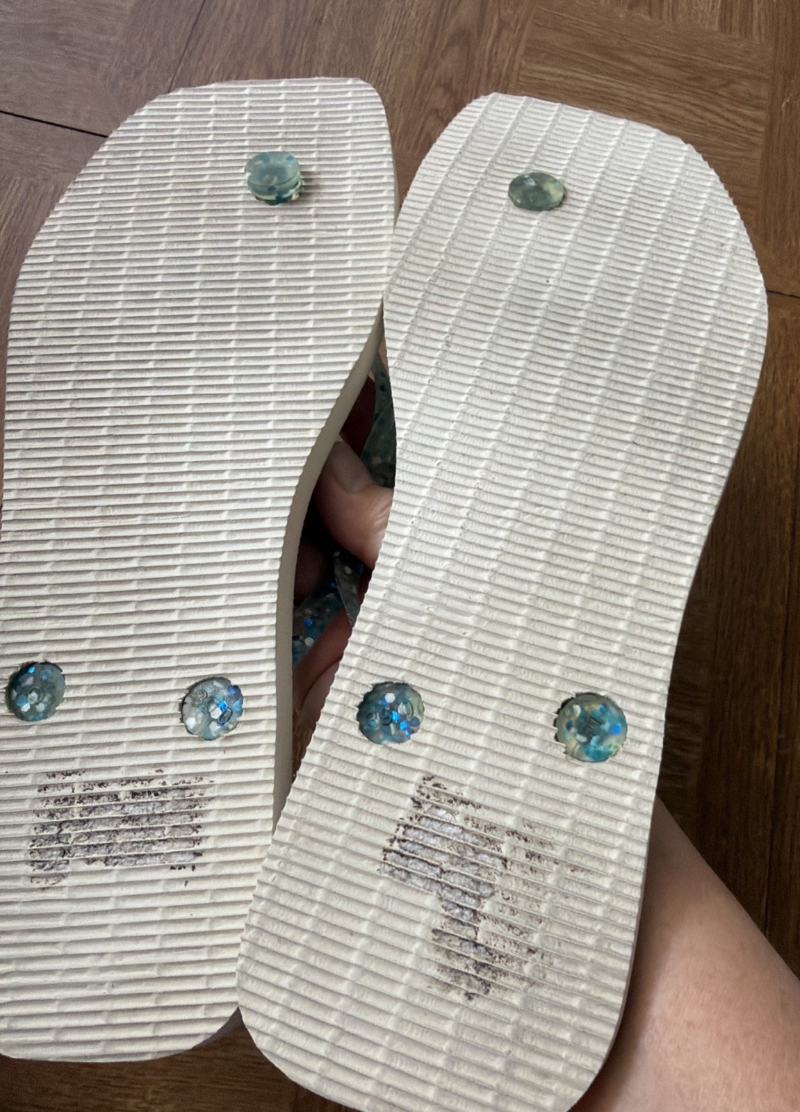 Havaianas Slim Square Folia Flip Flop Blue Stripped Glittery Women’s USA 9/10