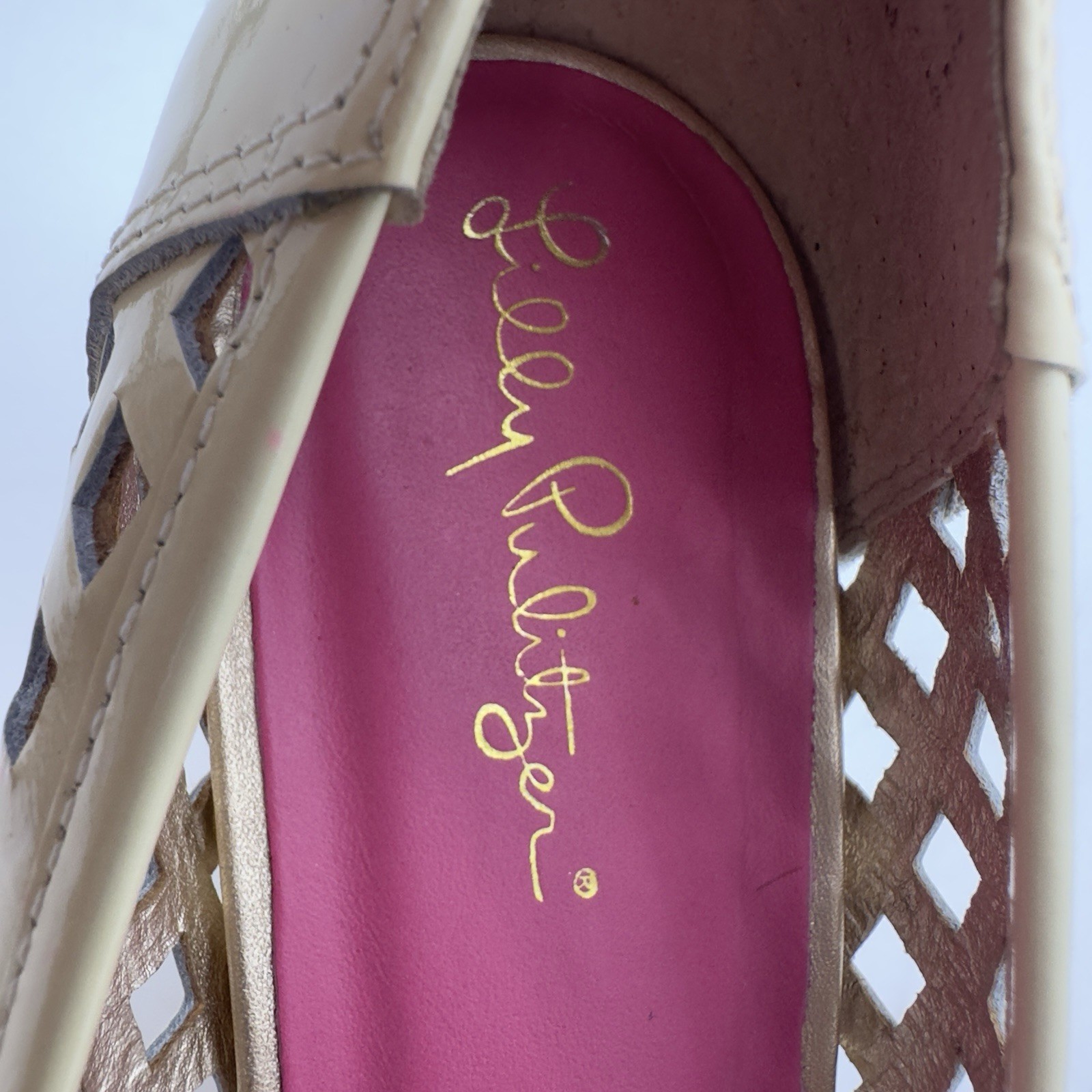 Lilly Pulitzer Wedge Resort Chic Basket Weave Creamy Tan Size 8.5