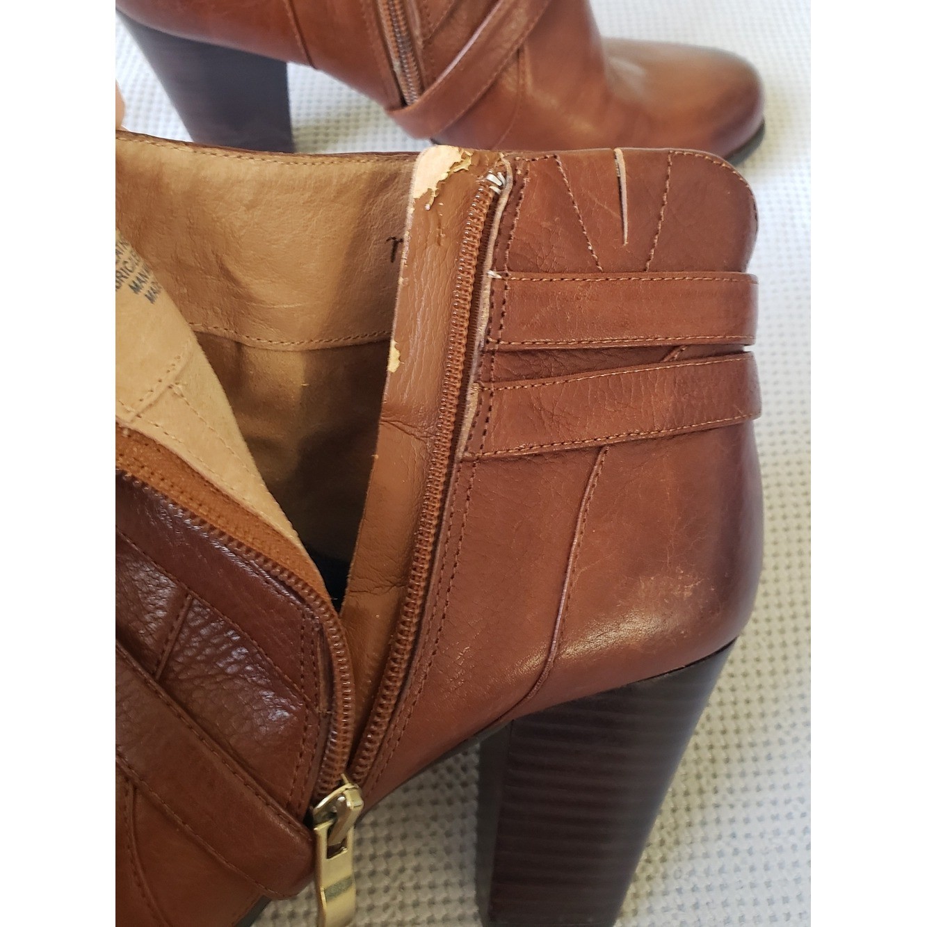 Nurture by Lamaze Cognac Brown Leather Ankle Booties with Buckle Straps