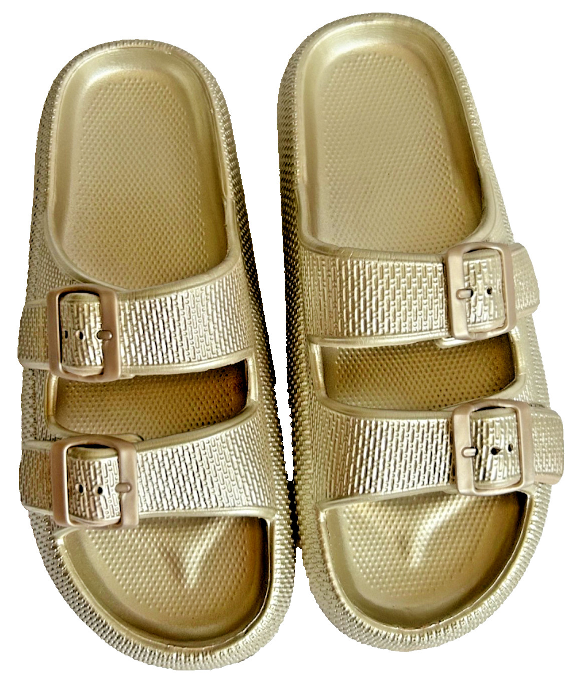 GOLD Textured EVA Foam Platform Slide Summer Sandals Womens 9-10 Double Buckle