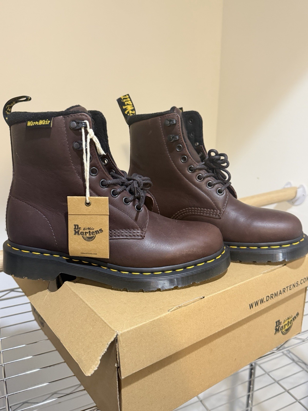 Brand New Dr Martens 1460 Pascal Fur Lined Boots Dark Brown Women US8 Mens US7