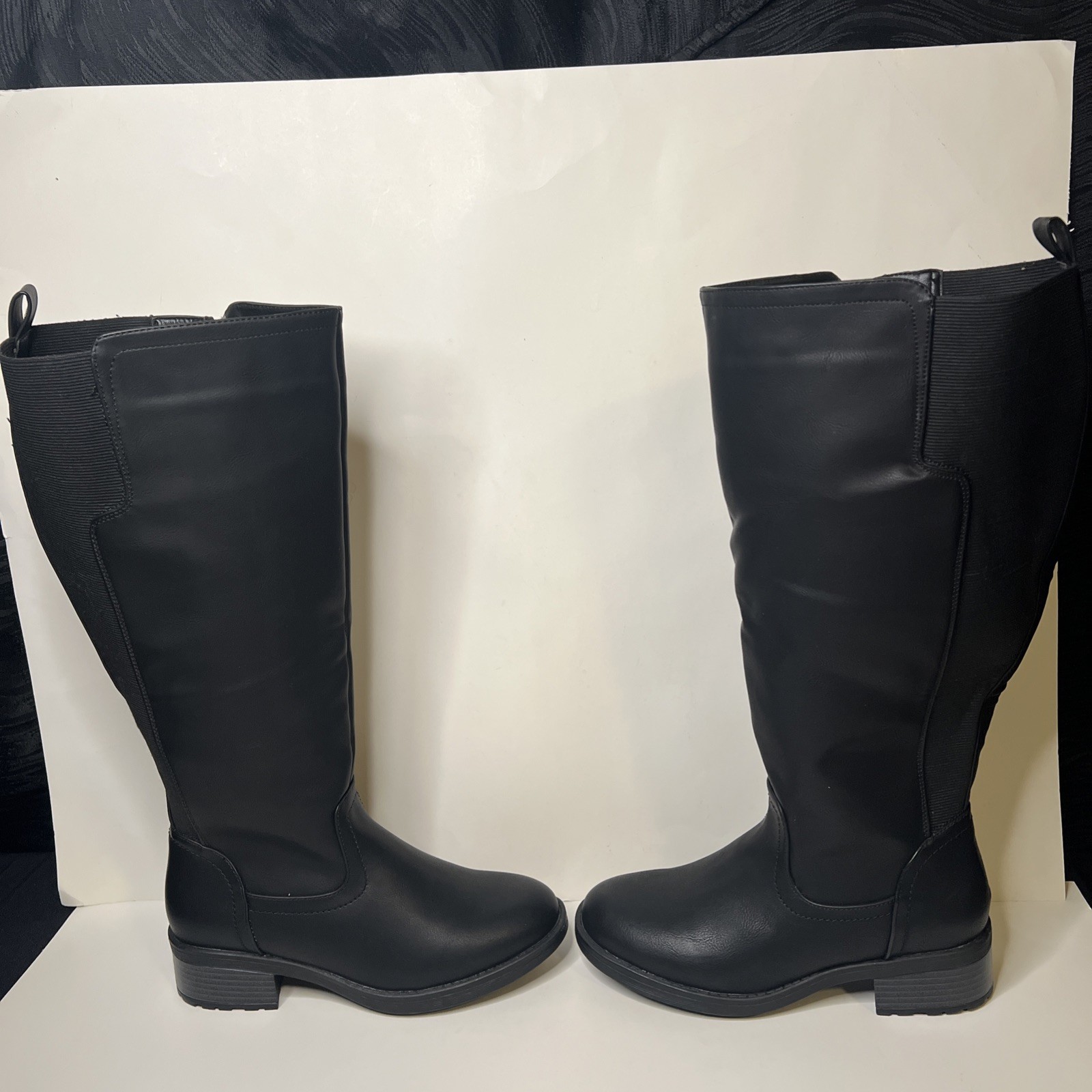 Wide Calf Black Knee High Zip-Up High Heel Boot Chicblooms Curvy Love Sz 6.5 NWT