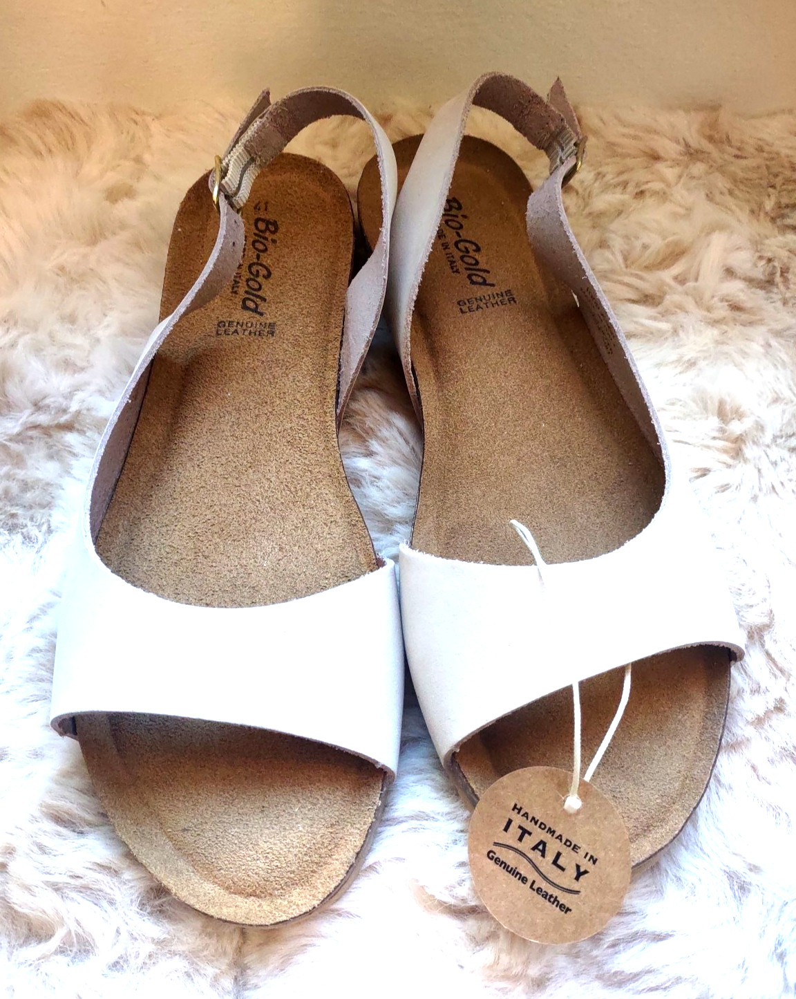 Bio-Gold Women’s Beige Leather nubuk open toe Sandals Open Toe sz.41 Italy New
