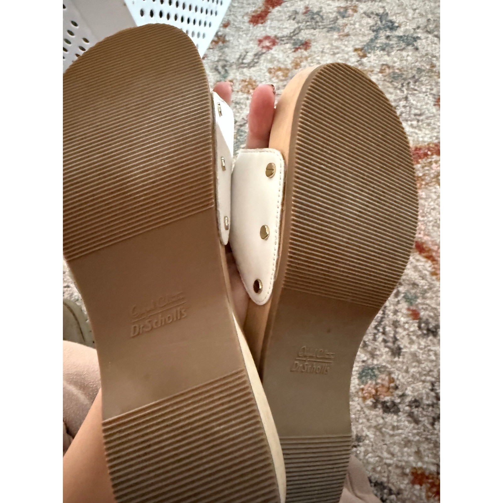 Dr. Scholls Original Collection White Leather Wood Sole Slide Sandals Size 9M