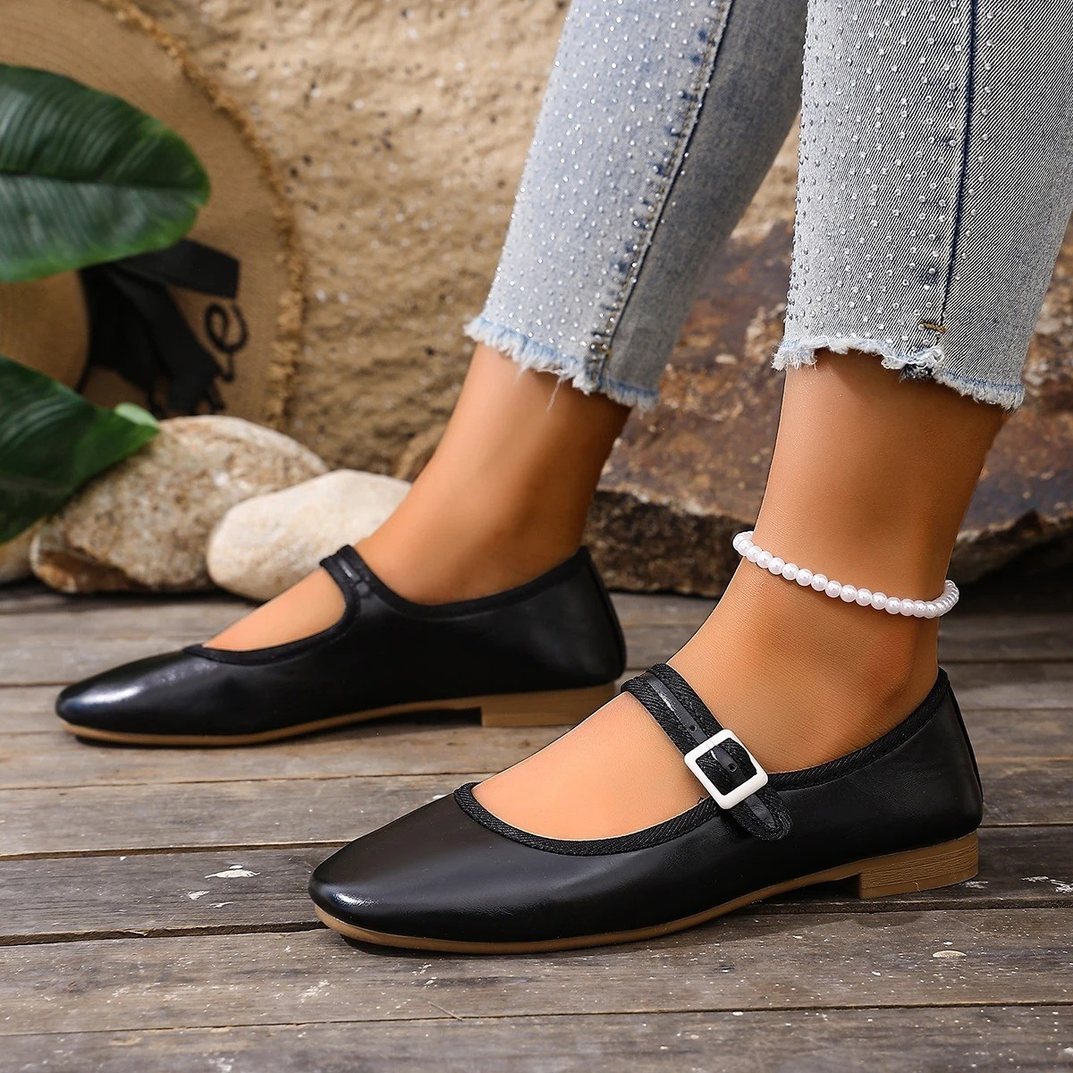 Women’S round Toe Buckle Low Heel Casual Shoes Elegant Fashion Comfortable