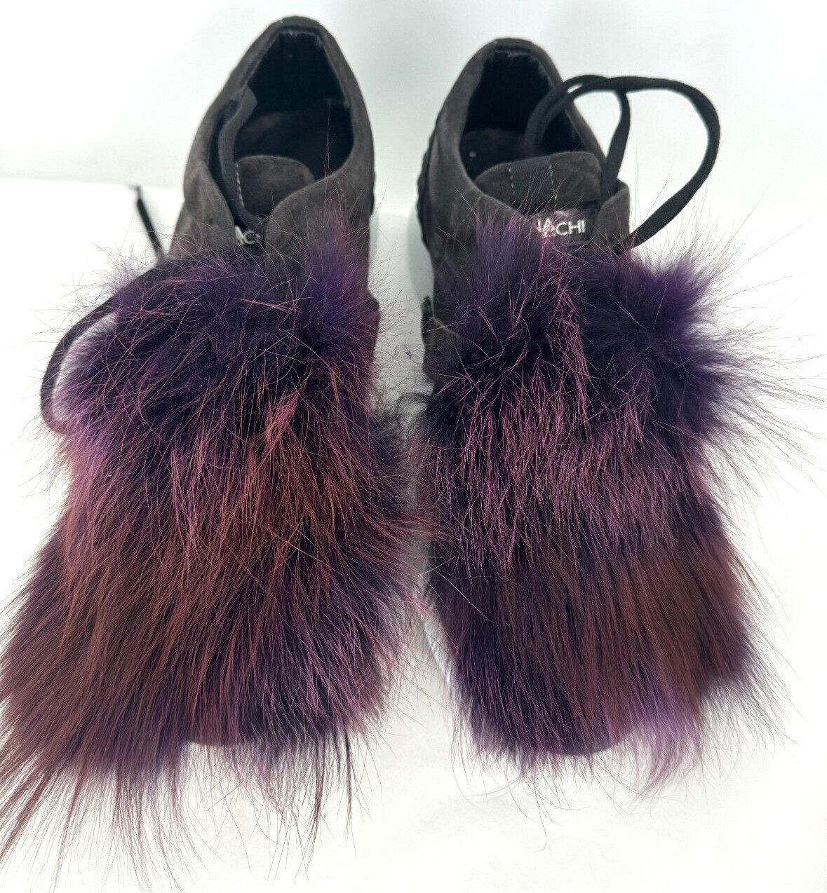 $550 Elena lachi Earth Brown Leather Suede Genuine Fox Fur Sneakers Shoes Sz 40