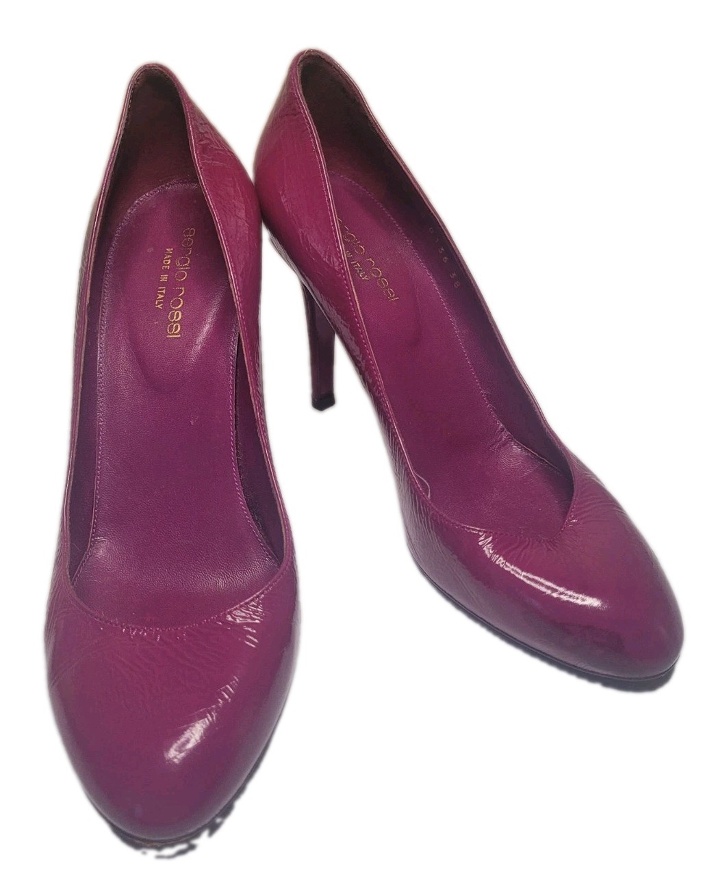 Sergio Rossi Women Purple Plum Leather Almond Toe High Heels Sz 38 US 7&1/2-8