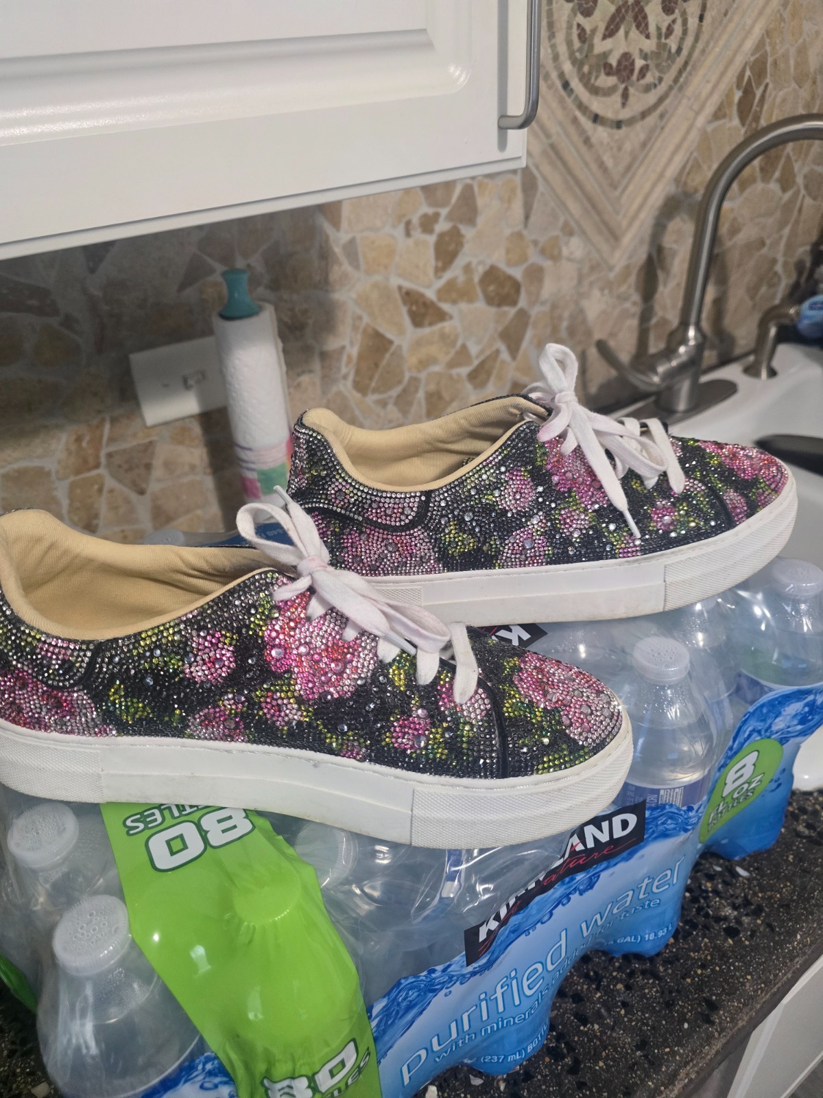 BETSEY JOHNSON MULTICOLOR RHINESTONE SIDNY PLATFORM BRIGHT FLORAL SNEAKERS 10 M