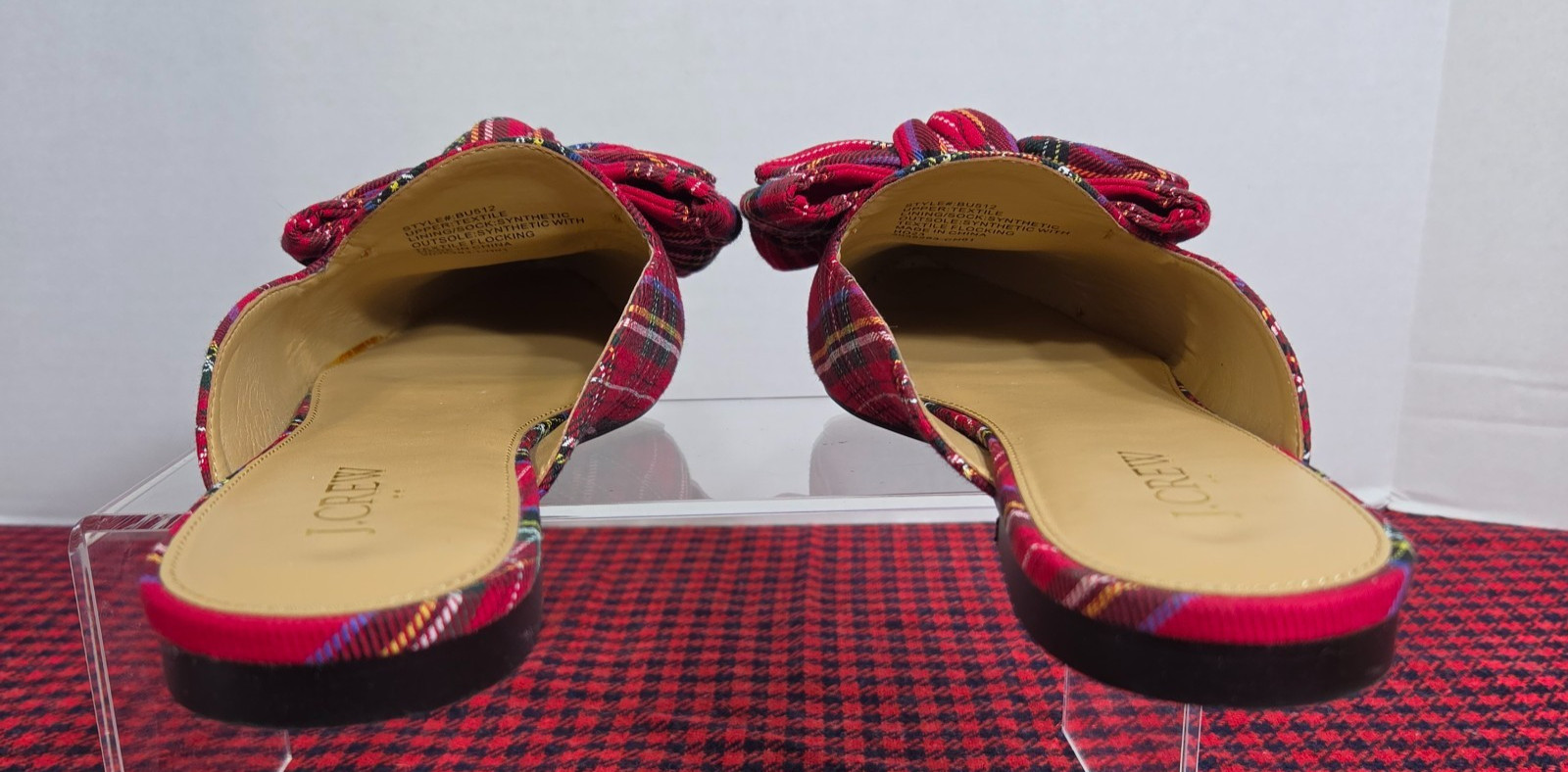 J.Crew Womens Red Tartan Plaid Bow Pointed Toe Christmas Mule Flats Size8 Plaid