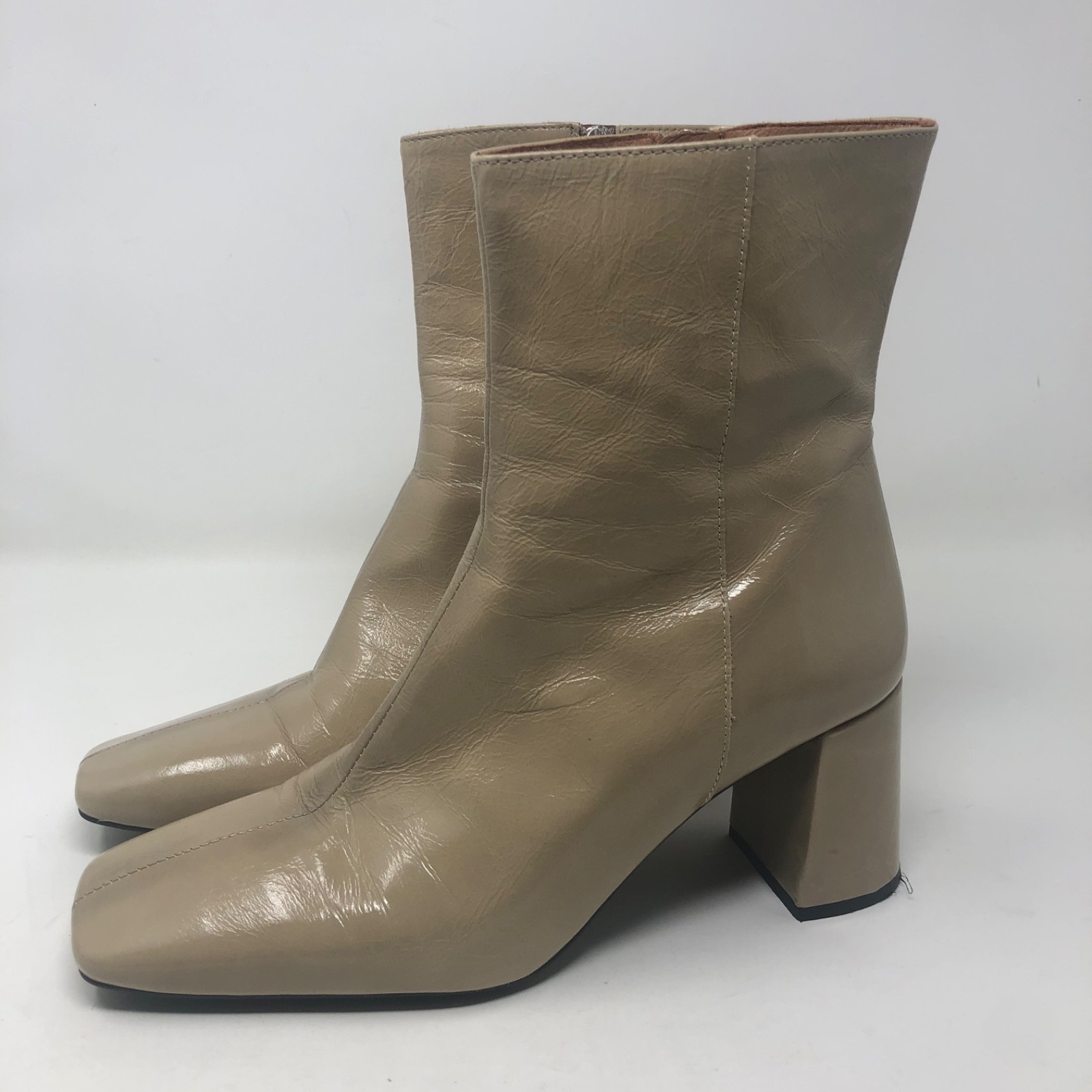 Angel Alarcon Ankle Boots Womens 40 US 9 Beige Leather Retro 70s 80s Square Toe