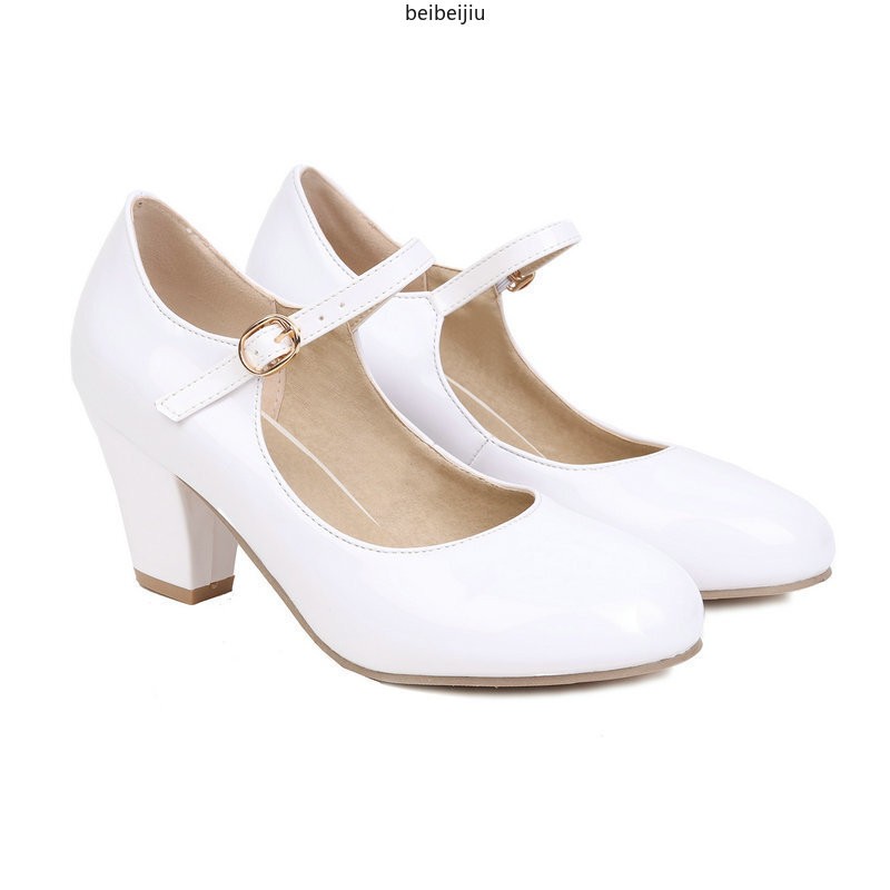 Womens Sweet Candy Mid Block Heel Mary Jane Faux Leather Wedding Shoes Plus Sz