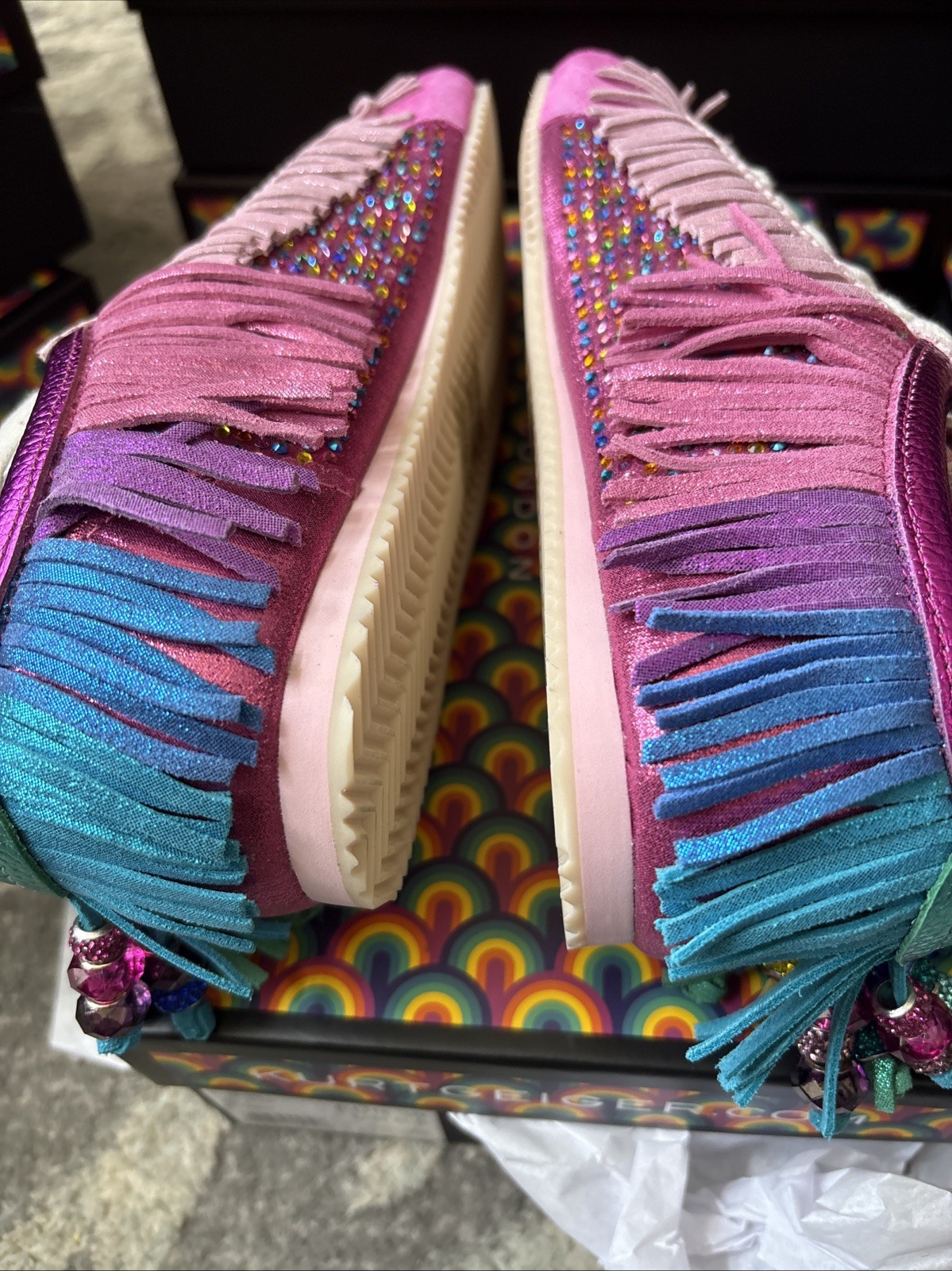 Kurt Geiger London Islington Suede Beaded Tassel Fringe Sneakers Fuschia-7.5/38