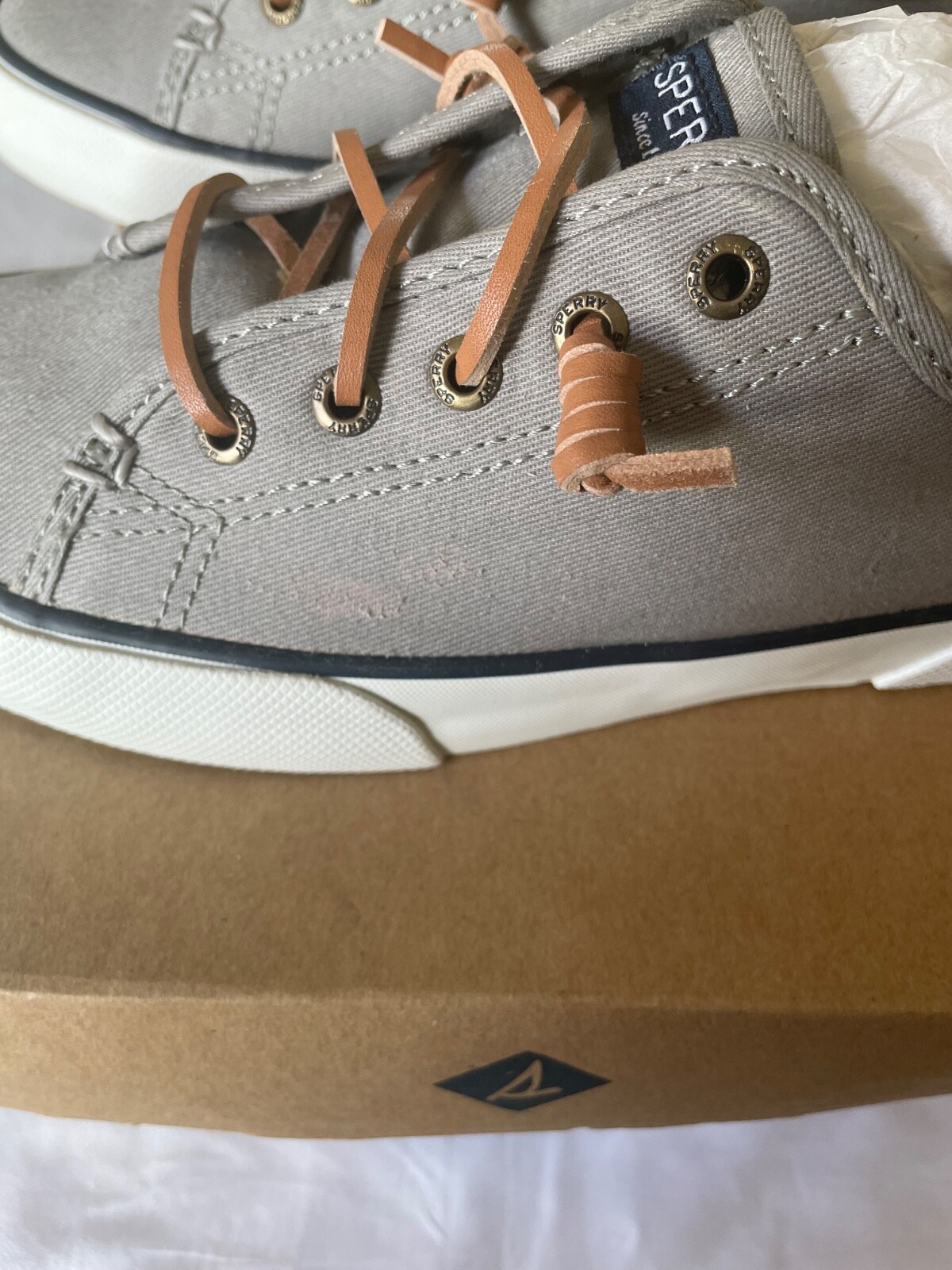 Sperry Pier Wave Core Gray Lace Up Womens White Sneakers Casual Shoes 7.5