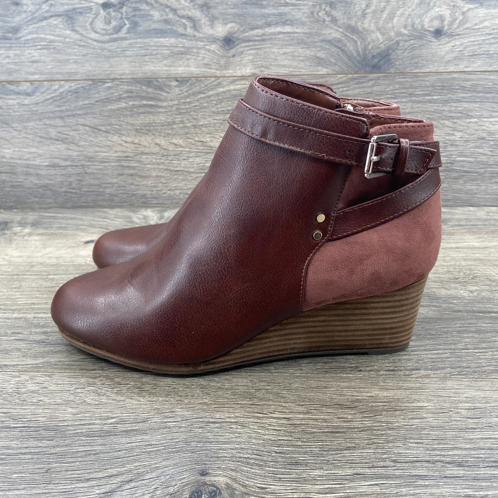 Dr. Scholl’s Leather Side Zipper Dakota Wedge Booties Women’s Size 8 US Brown