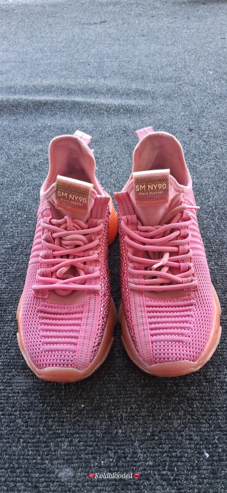 Steve Madden SM NY90 Women’s Pink Knit Low Top Lace-Up Sneaker Rhinestone