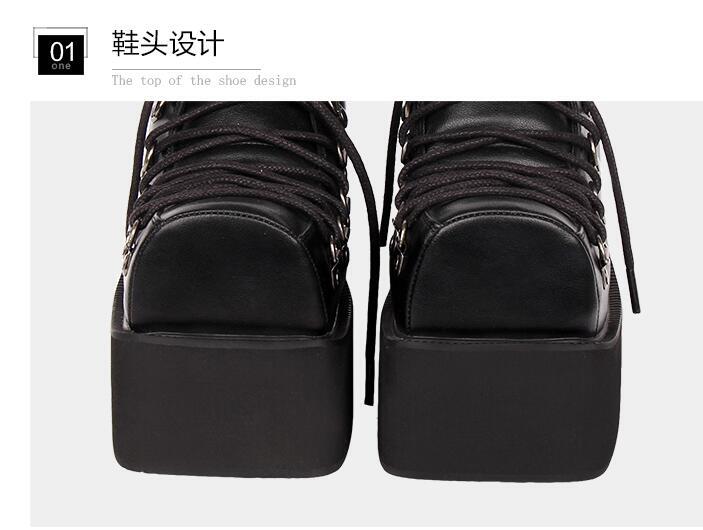 Women’s Punk Gothic Square Toe Lace Up Platform Shoes Rivet Fashion Casual Retro