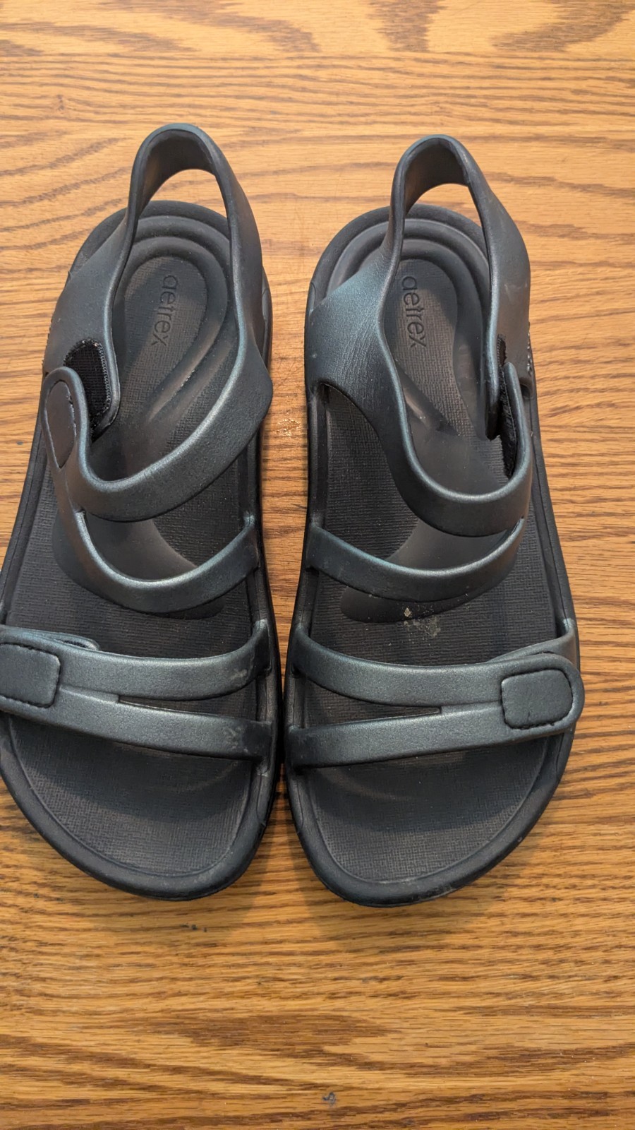 Aetrex Women’s Black Strappy Sandals Hook & Loop Adjustable Strap US 6