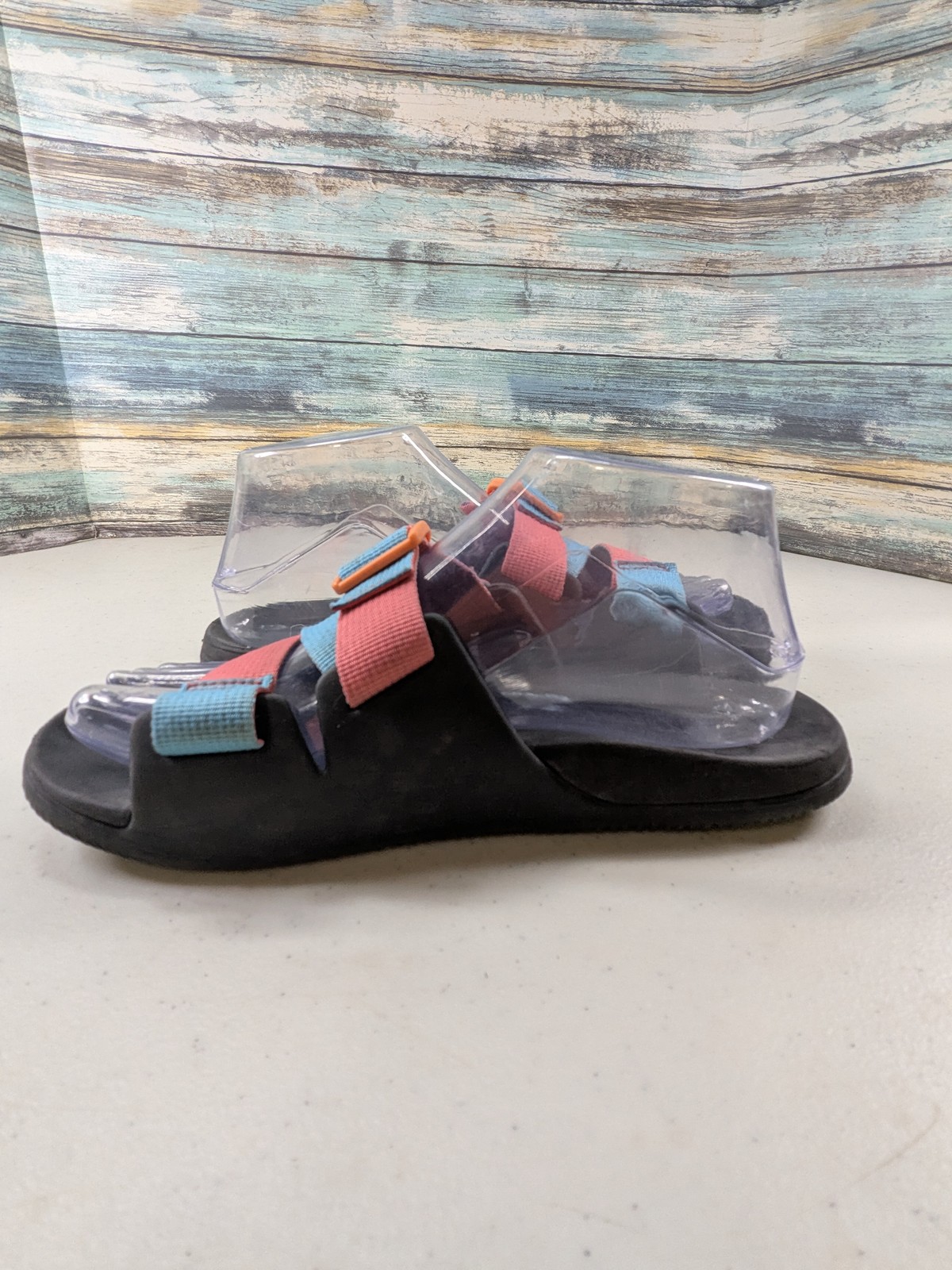 Chaco Chillos Slide Sandals Women’s Size 7 Black Coral Teal Adjustable Straps