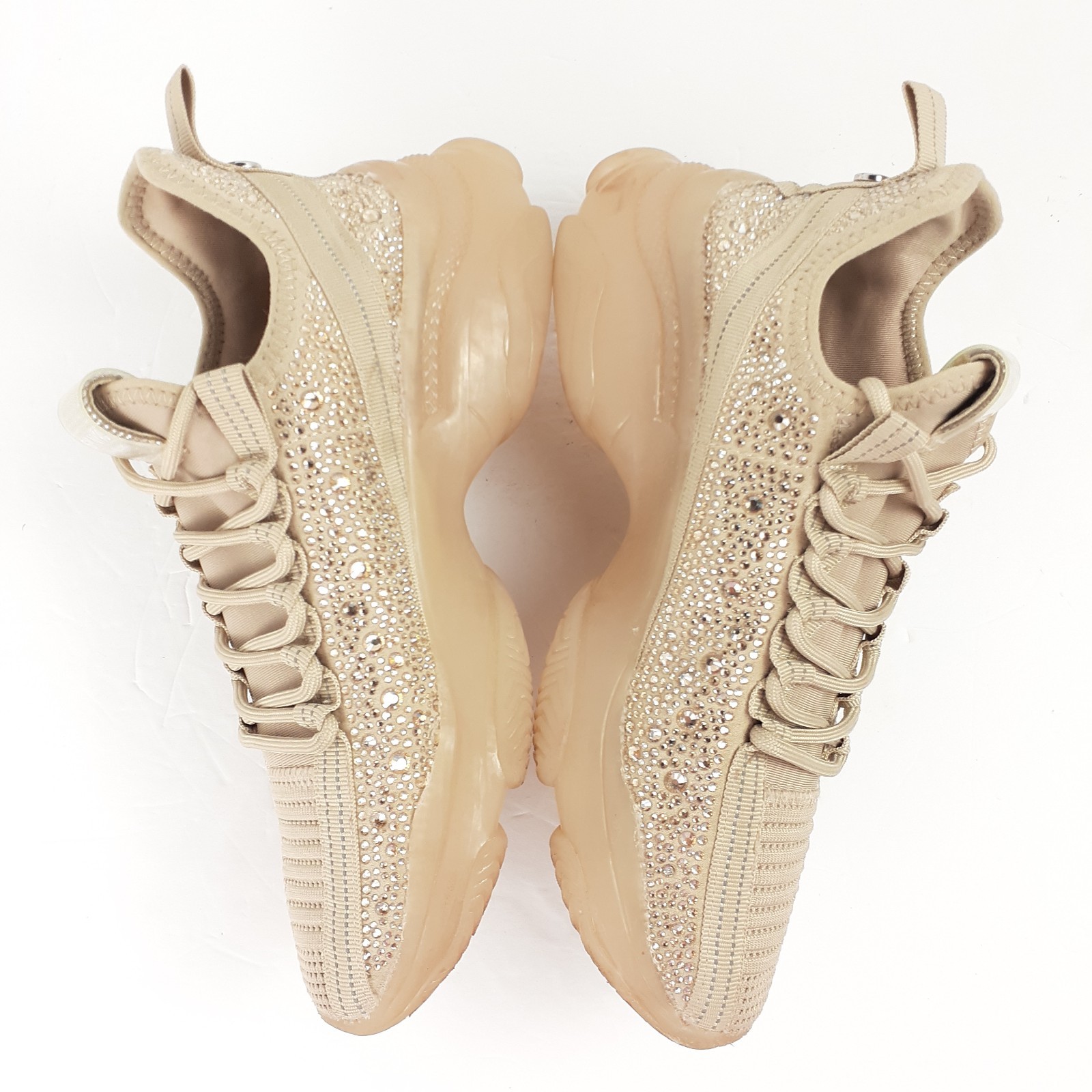 Steve Madden Womens Rhinestone Maxima SM NY90 Tan Beige Sneakers Size 9M Sparkle