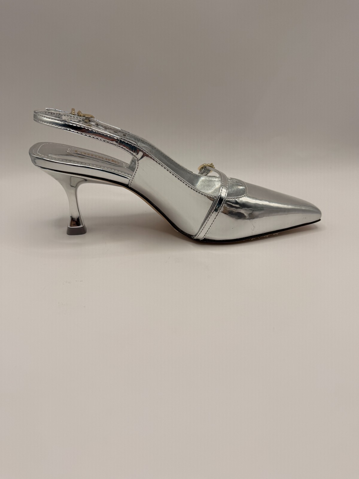 Larroudé Womens Ines Pump In Silver Specchio Pointy Toe Slingback Heel Sz 7