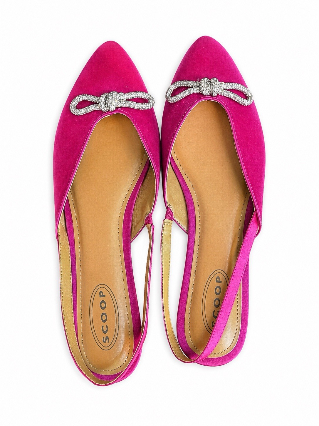 Womens Scoop Fuchsia And Silver Bow Flat Dress Shoes. Size 10