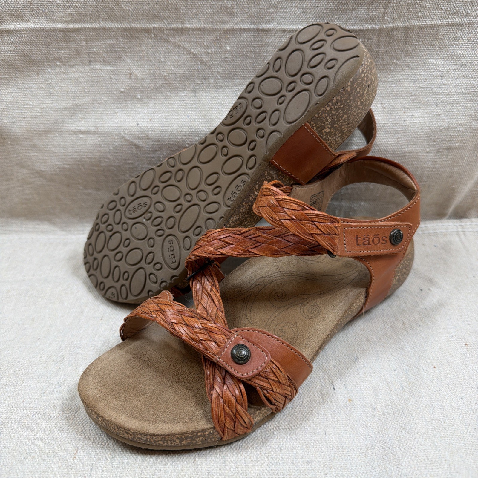 Taos Trulie Burnt Orange Woven Leather Braid Wedge Sandals Womens US 8-8.5 EU 39