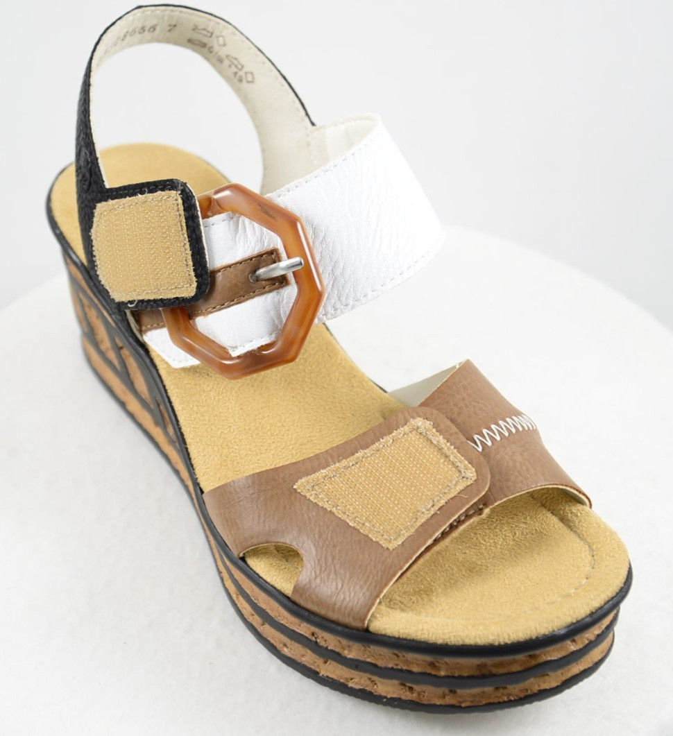 Rieker Antistress Rose 76 US 6.5 Beige Black White Platform Wedge Sandal EU 37