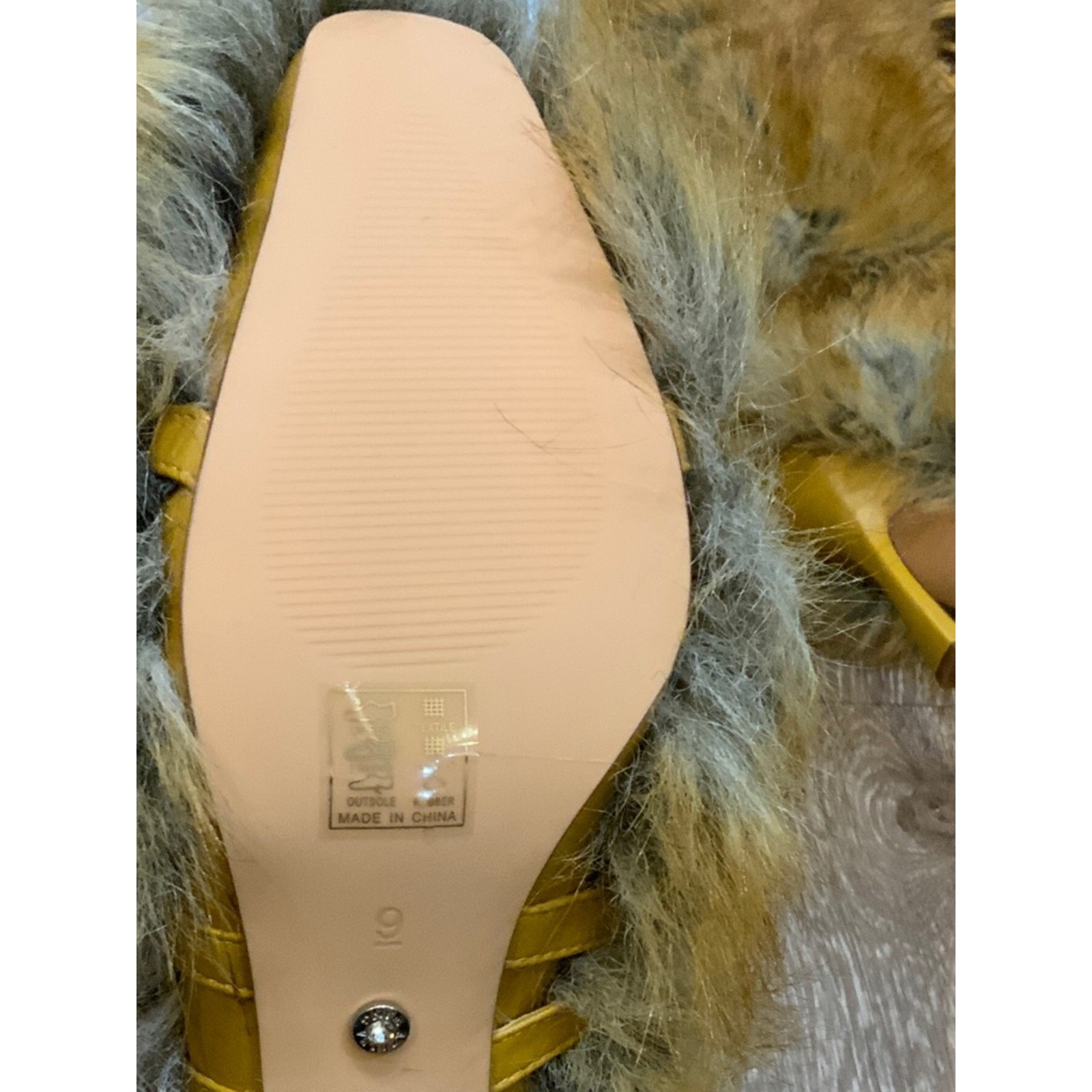 Faux Fur Knee-High Stiletto Boots in Mustard Yellow and Gray