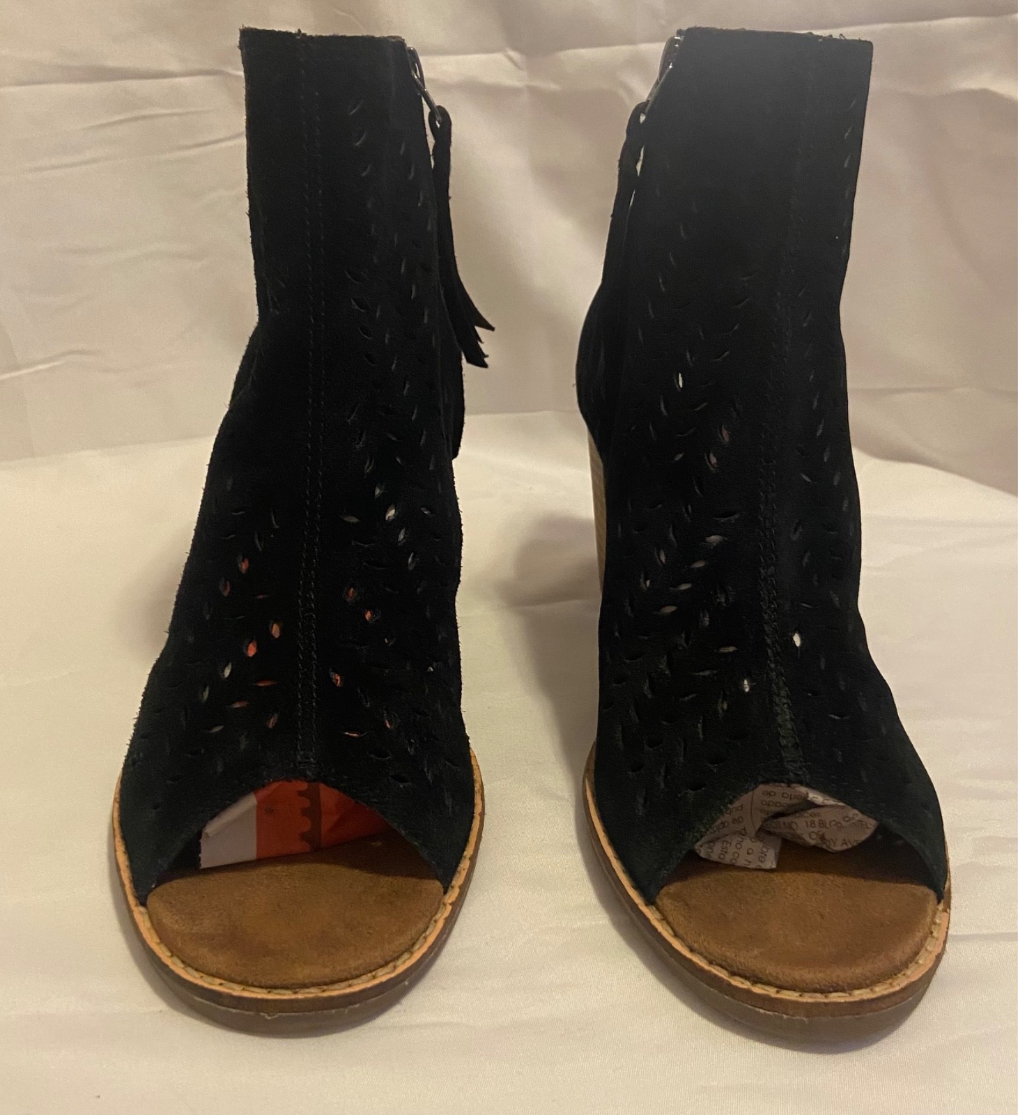 Toms Boots Womens 8W Majorca Ankle Booties Gray Suede Peep Toe Heels Side Zip