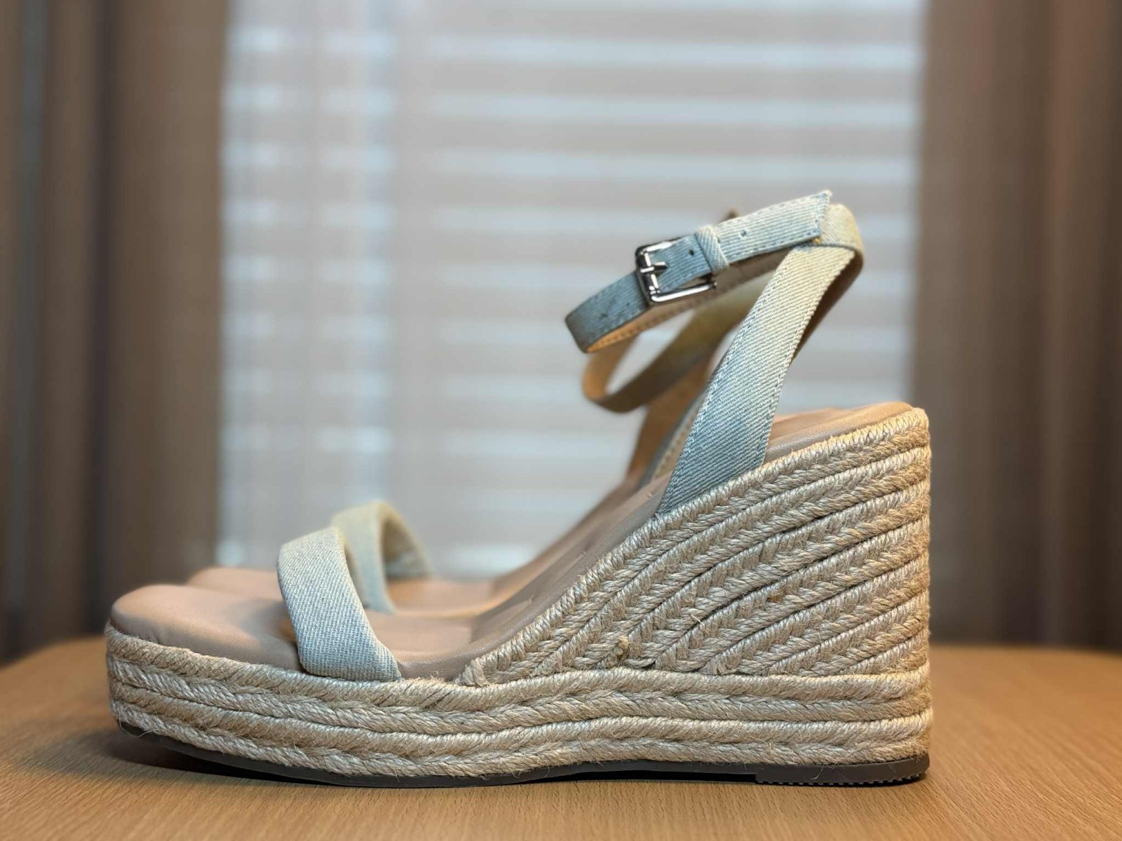 Women’s Padded Light Blue Denim Wedge Espadrille Platform Sandals 9 M