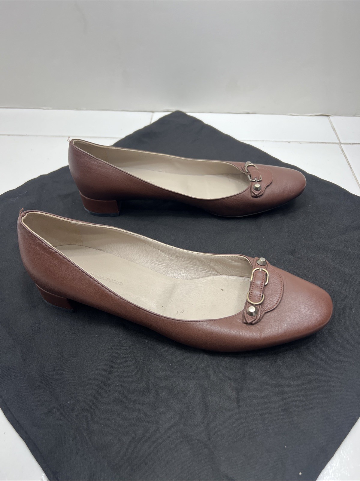 Balenciaga City 41 Ballet Low Pumps Studded Mules Slip On Smoking Loafers Mules