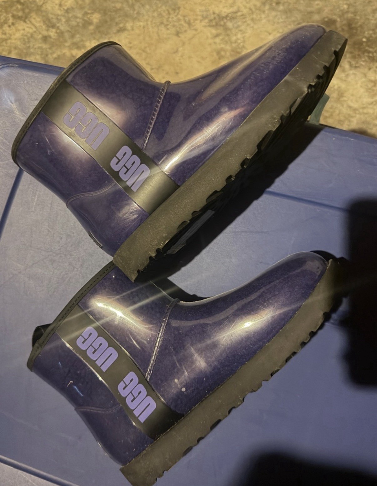 UGG Women’s Ankle Rain Boots Waterproof Pull-On Purple/Black Logo Sz 8