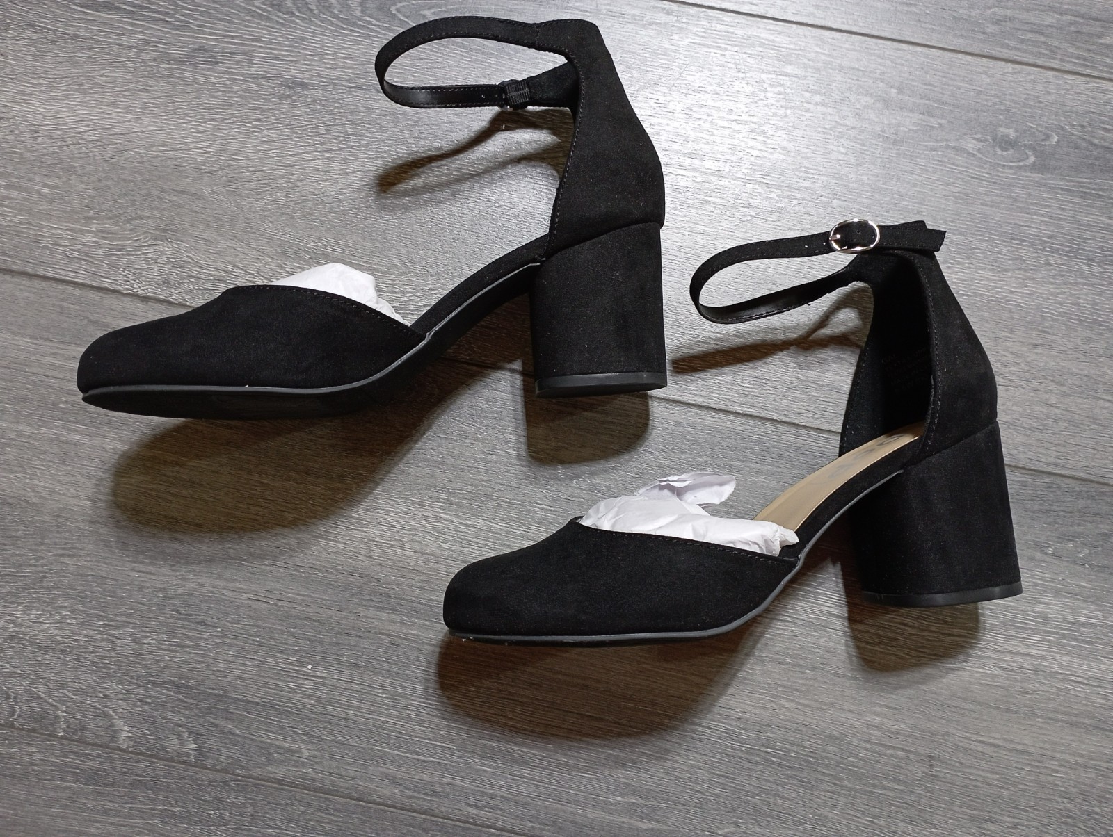 Pop Gal Block Heel Pumps Womens Size 8.5 W Black Ankle Strap