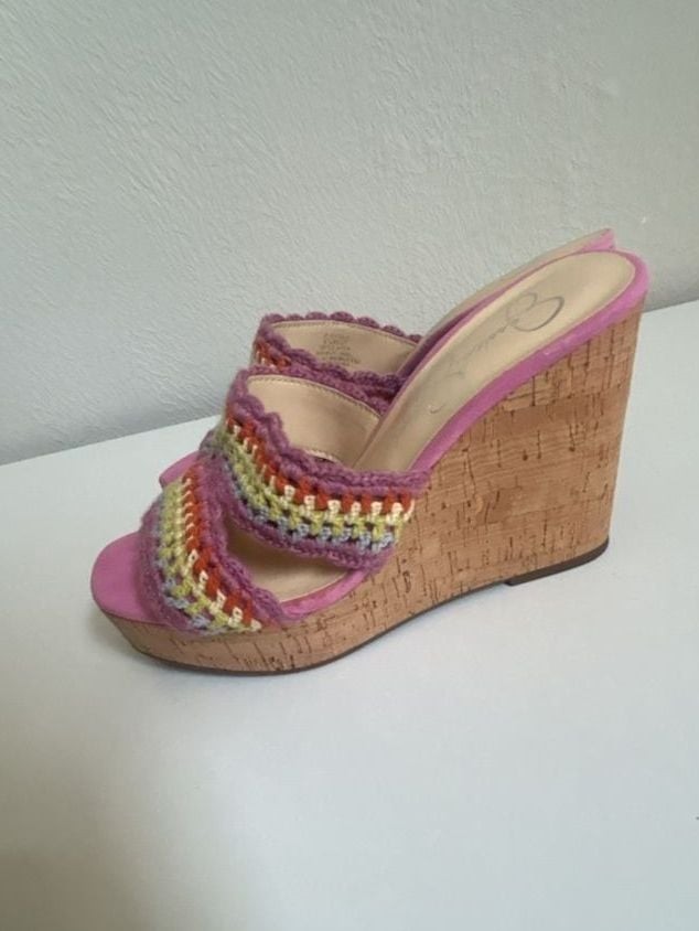 Jessica Simpson Women’s Multi-Colored Crochet Knit Wedge Sandals