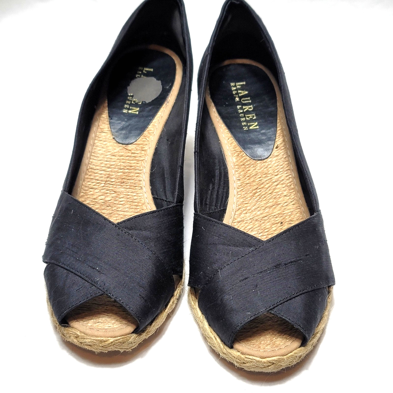 Lauren Ralph Lauren Cecilia Womens 9B Black Espadrille Wedge Peep Toe