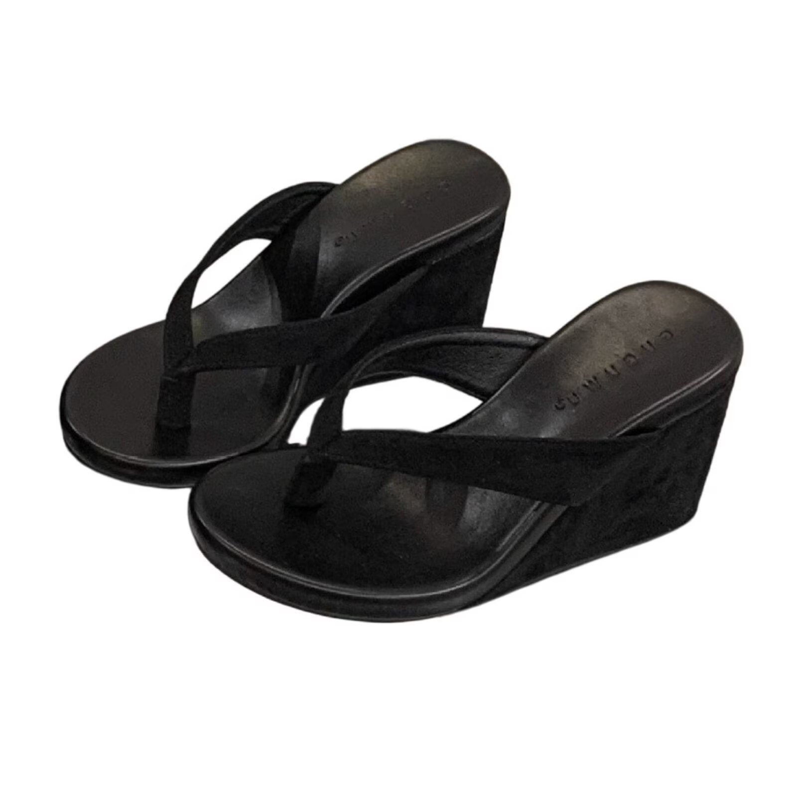 Style & Company Women’s Chicklet Wedge Thong Sandals, Black, 3.25in Heel, 0.5in
