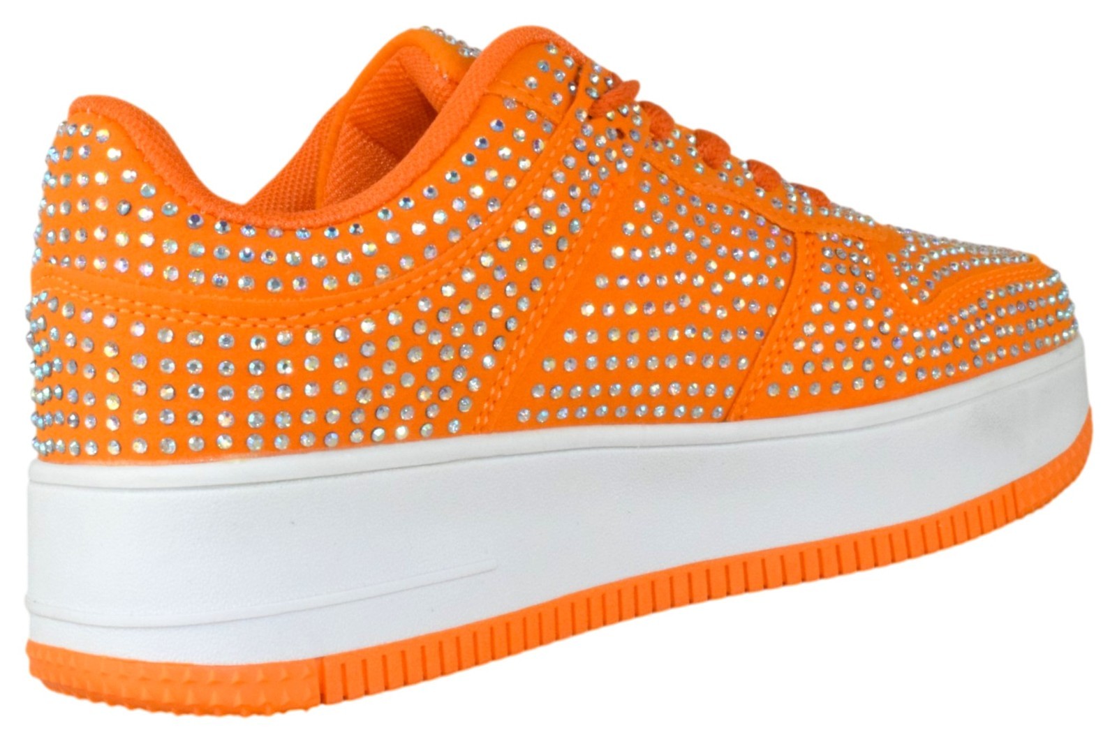 Berness Rhinestone Platform Women Sneakers Glitter Lace Up Tennis Eden08 Orange