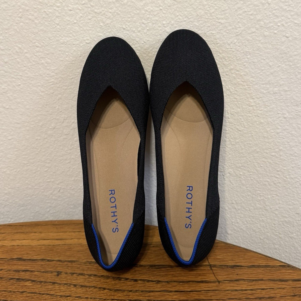 Rothy’s Women’s Knit Ballet Flats Black w/ Blue Trim Slip-On Comfort US 9