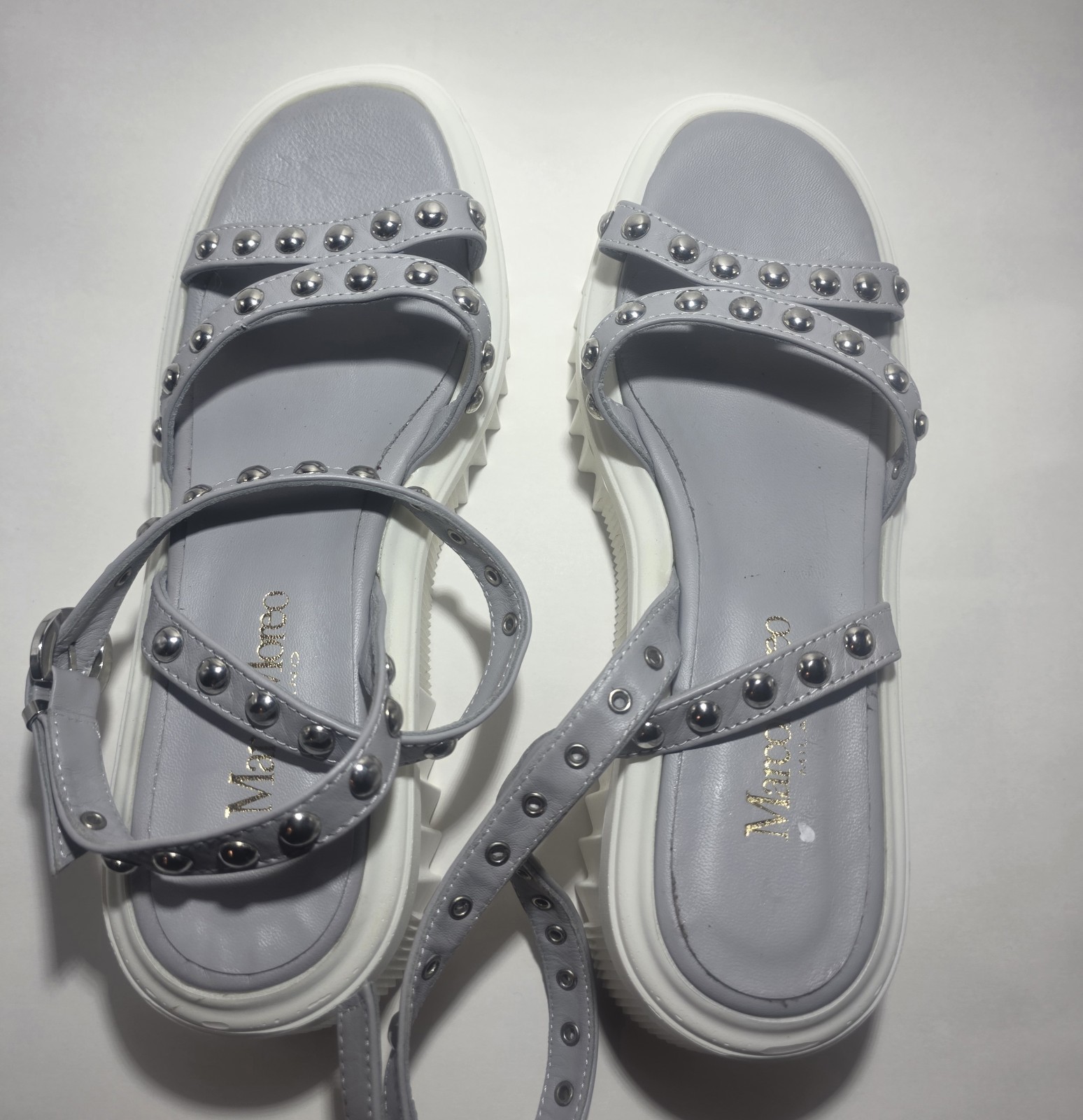 Marco Moreo Made in Italy Platform Sandals EU 39 Gray Studded Ankle Strap Chunky