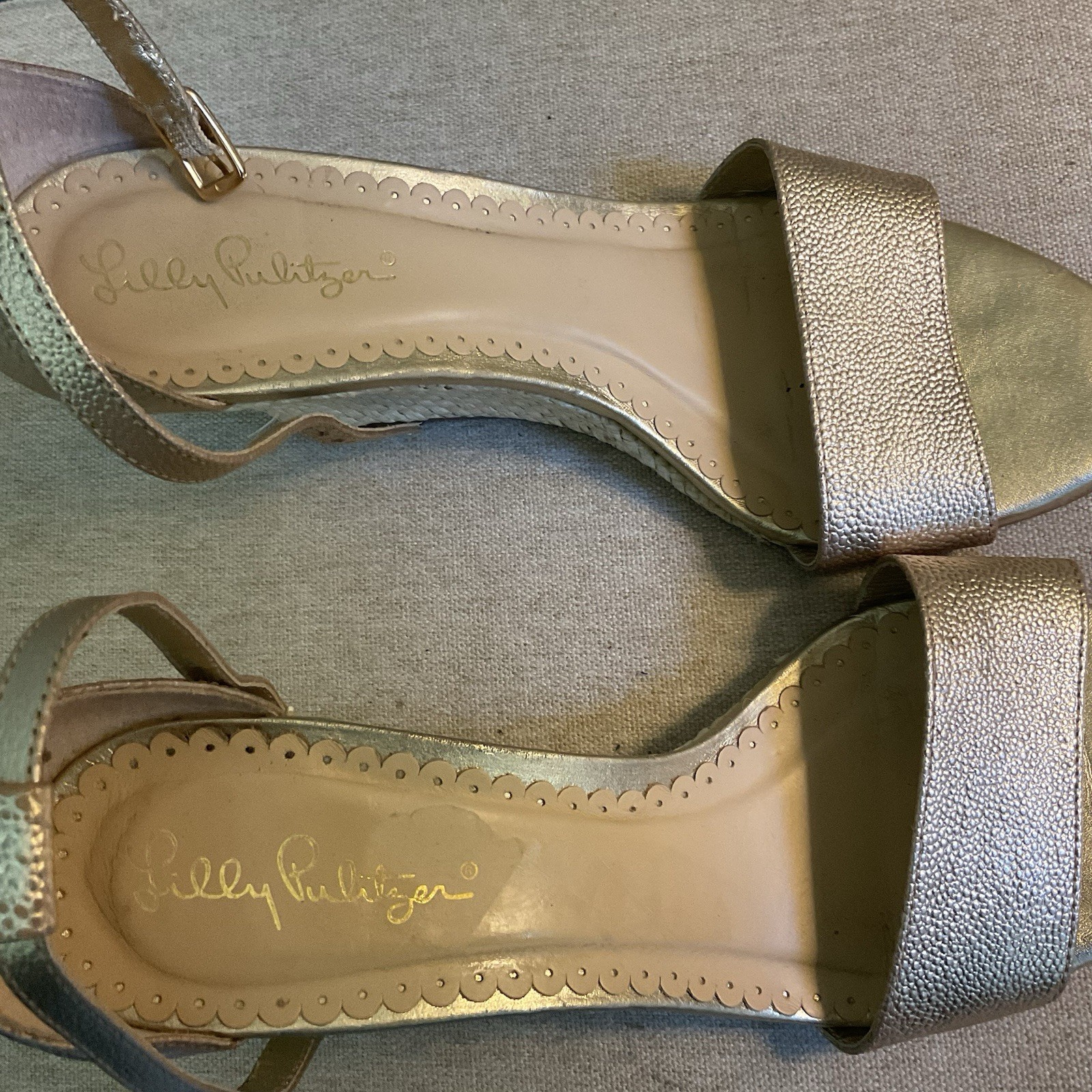 Lilly Pulitzer Bridgette Gold Metallic Leather Wedge Sandals Size 9M