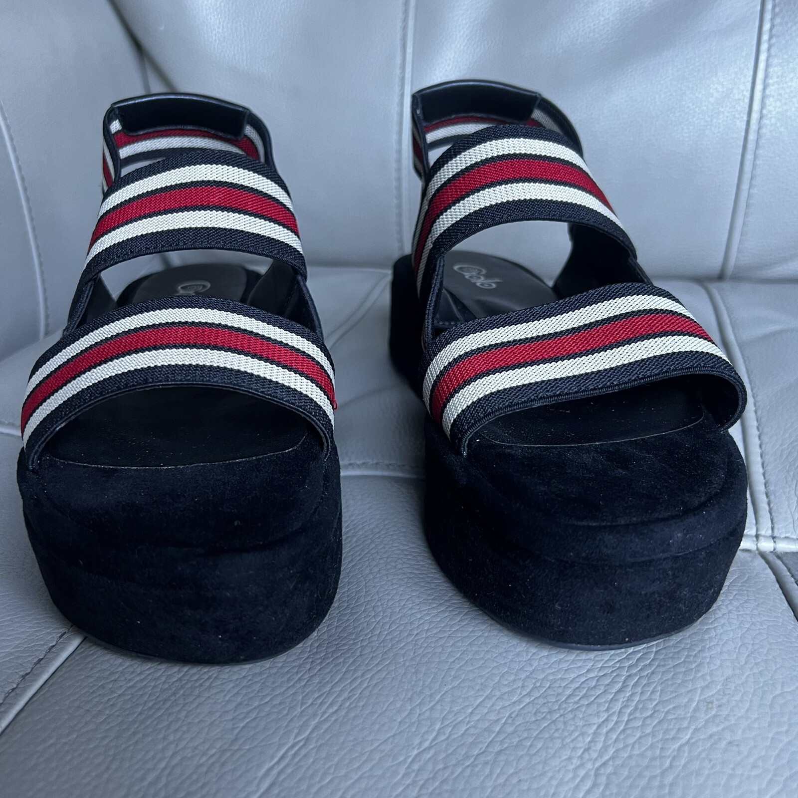Golo Baird Elastic Strap Platform Sandal Sz 7 Black Red White Chunky Striped