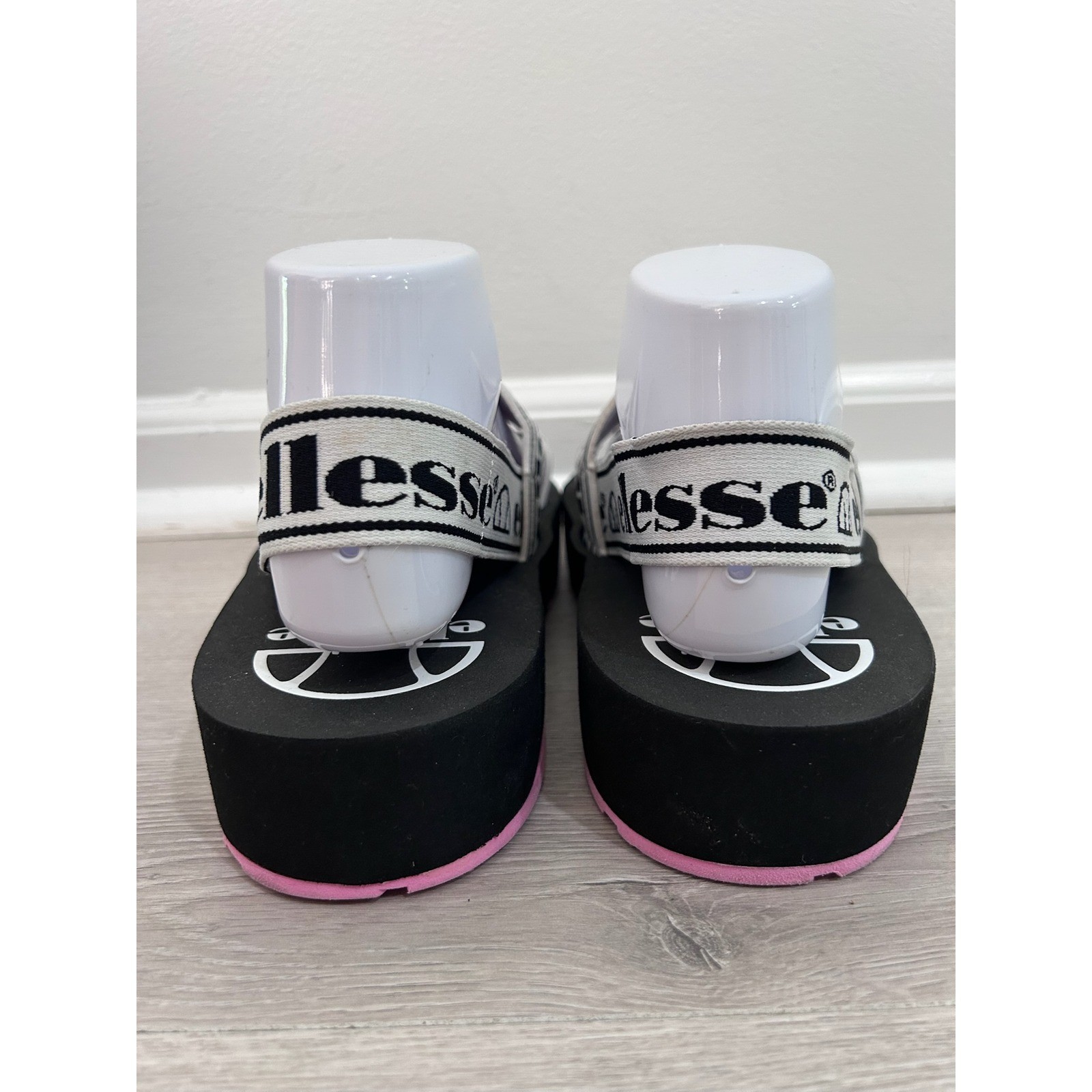 Ellesse Womens Platform Sandals Black White Pink Logo Strappy Sz 7 Retro 90s Y2K