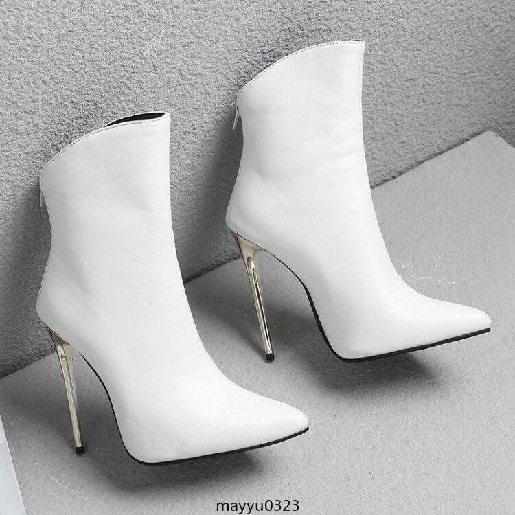 Womens Ankle Boots High Stilletto Heel Zip Pointy Toe Shoes Clubwear Oversize