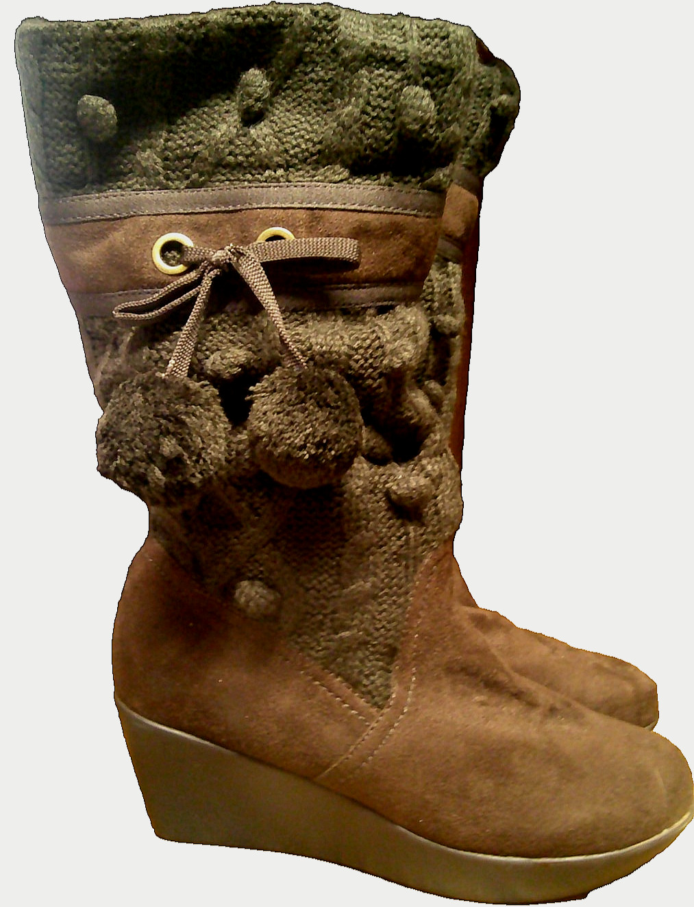 Alexa Dark Brown Boots w/Knit Lined High-Top Sz 10 Tassel Winter Fall Wedge AA54
