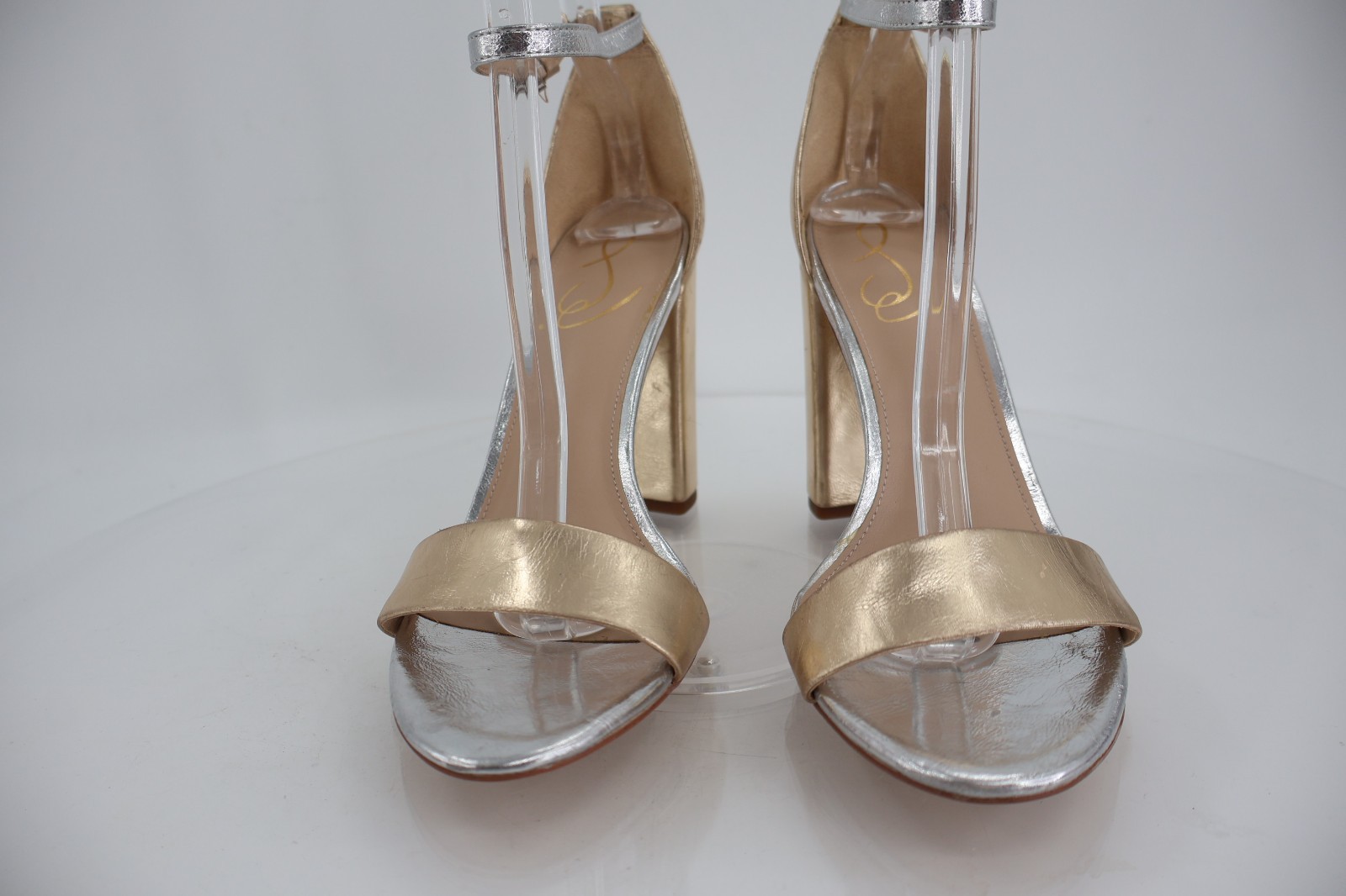Sam Edelman Womens Yaro Sandals Ankle Strap Block Heel Gold Silver Size 9.5