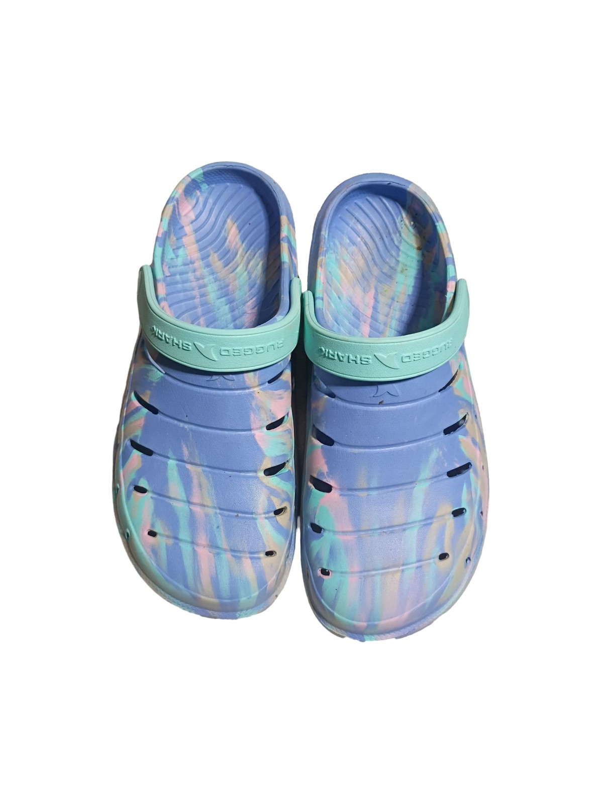 Rugged Shark EVA Clogs Sandals Purple Tie Dye Swirl Strap