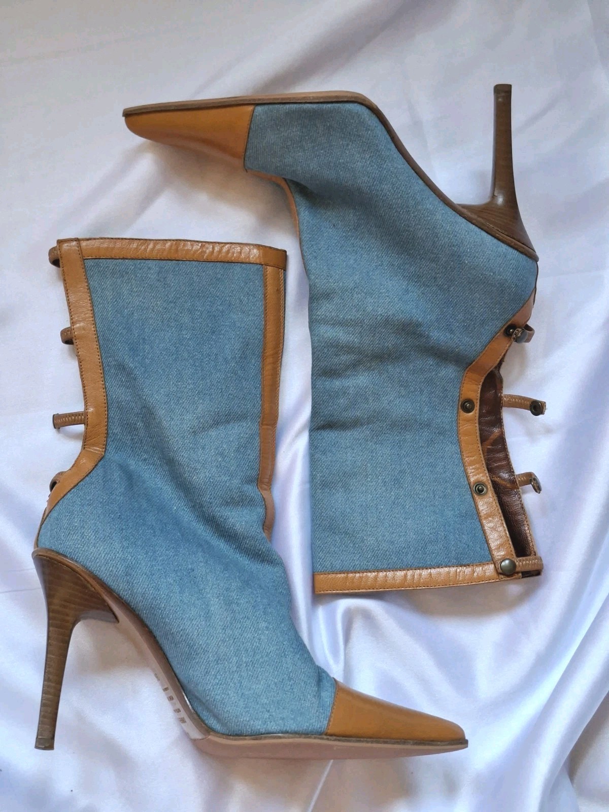 Vintage Y2K Pointed-Toe Boots Designer Italian Denim Leather Boots DIBRERA EU 36