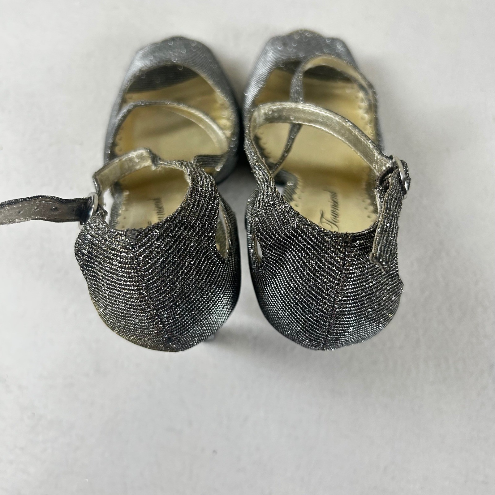 Lulu Townsend Silver Glitter Peep Toe Platform Ankle Strap Heels Womens Size 10M