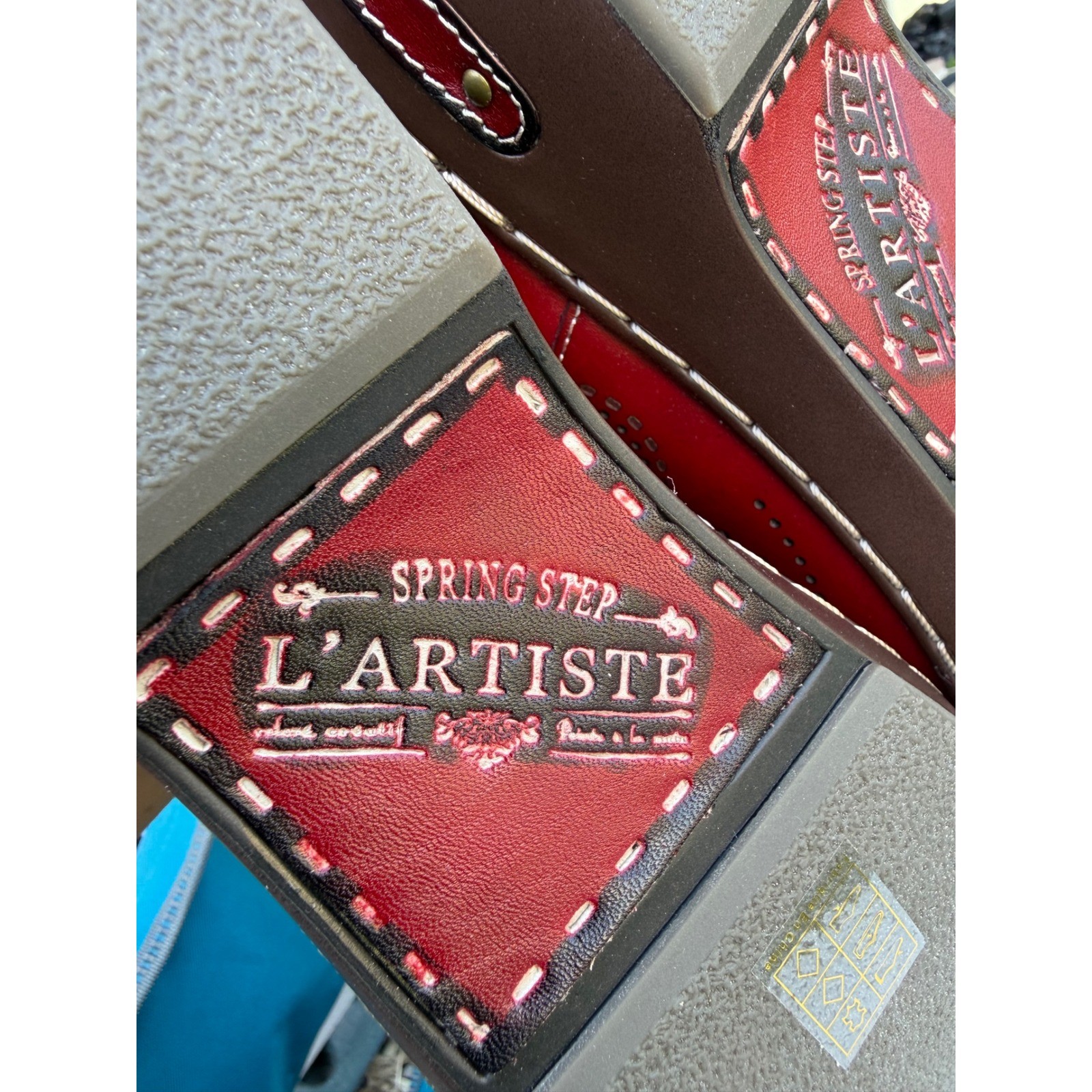 Spring Step L’Artiste Aneri Red Leather Laser Cut Clog Mules Womens 38 US 7.5-8
